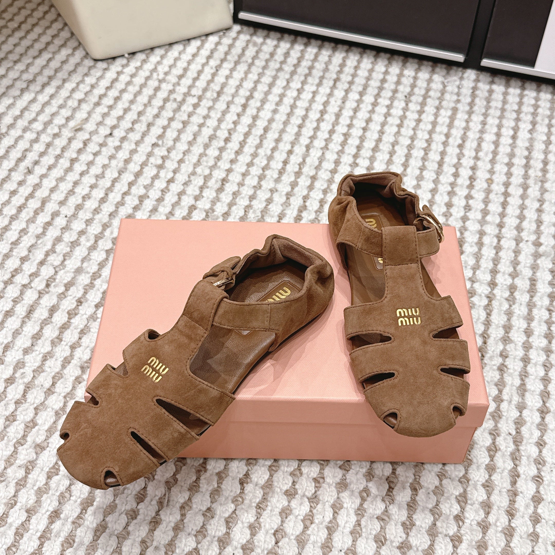 MIU 26 Roman Sandals Brown Suede 632327