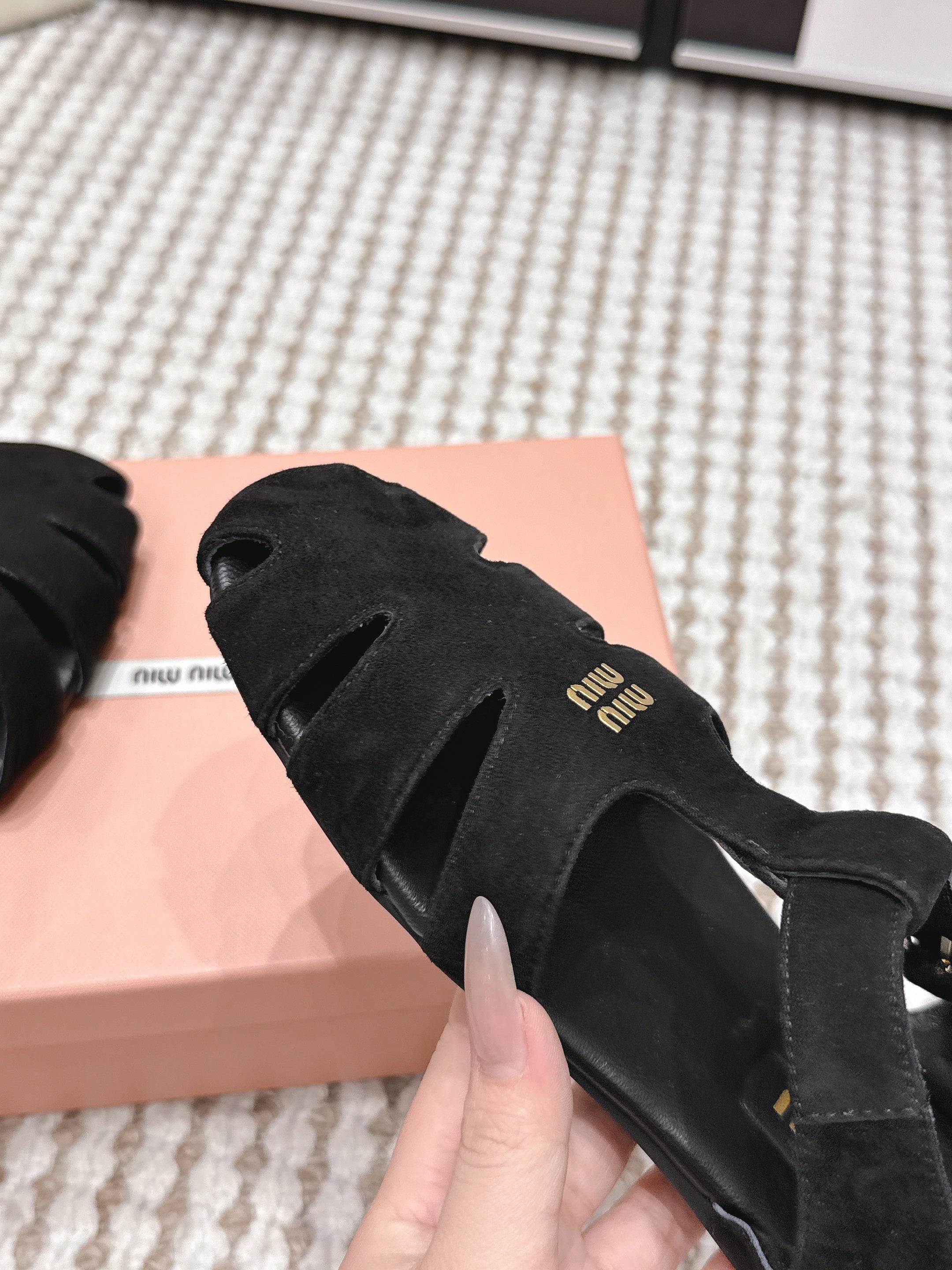 MIU 26 Roman Sandals Black Suede 632328