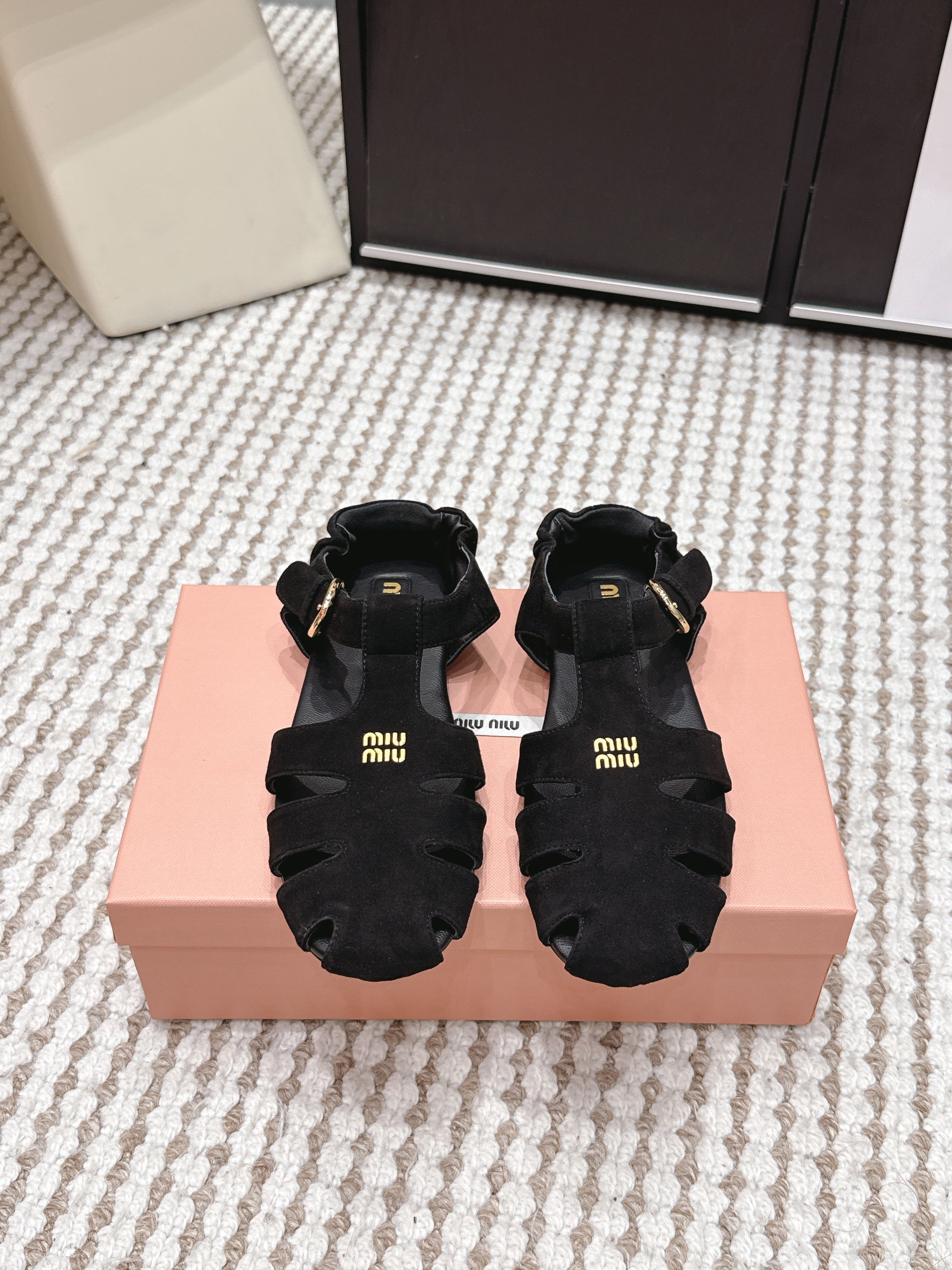 MIU 26 Roman Sandals Black Suede 632328