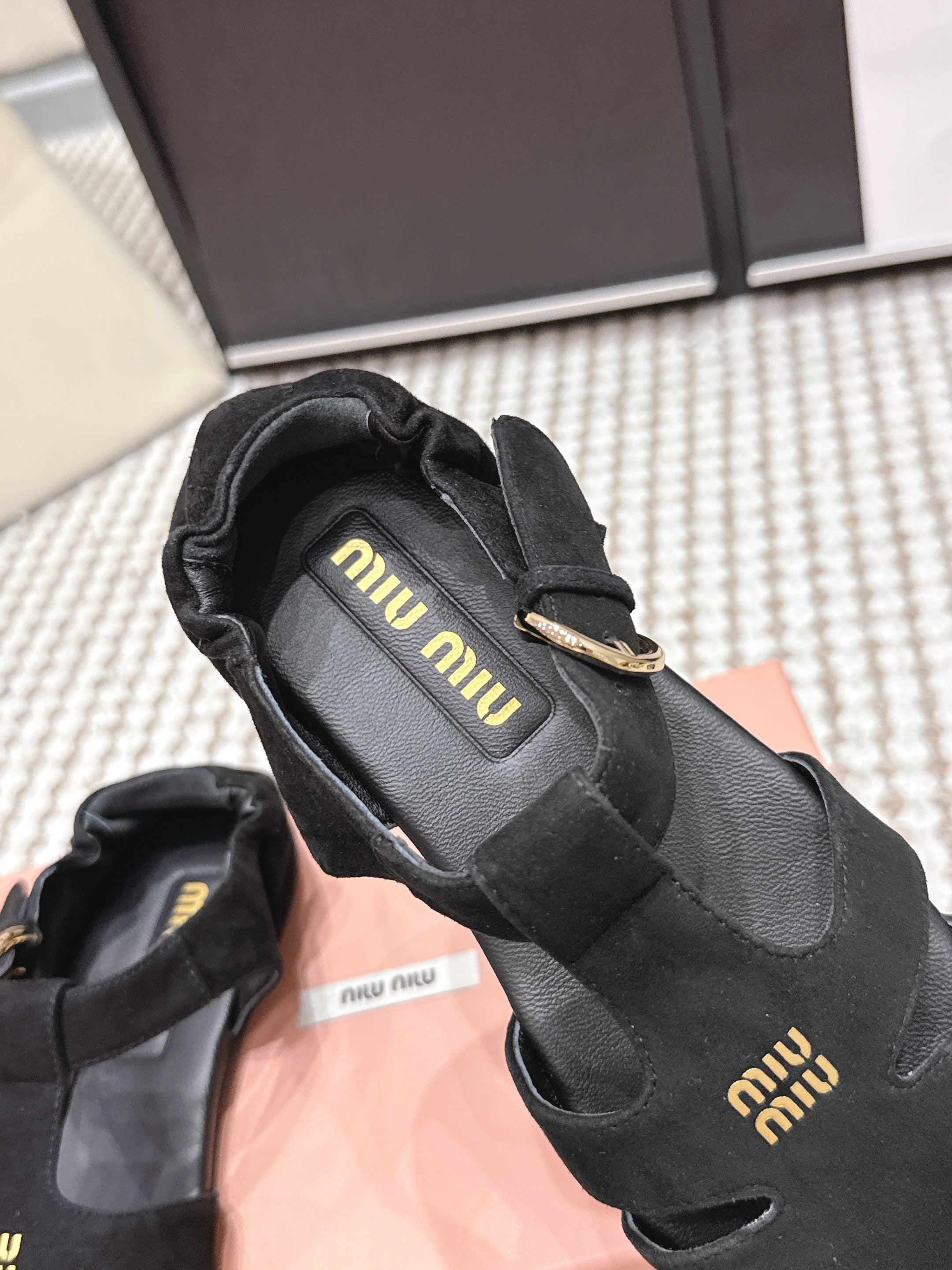 MIU 26 Roman Sandals Black Suede 632328