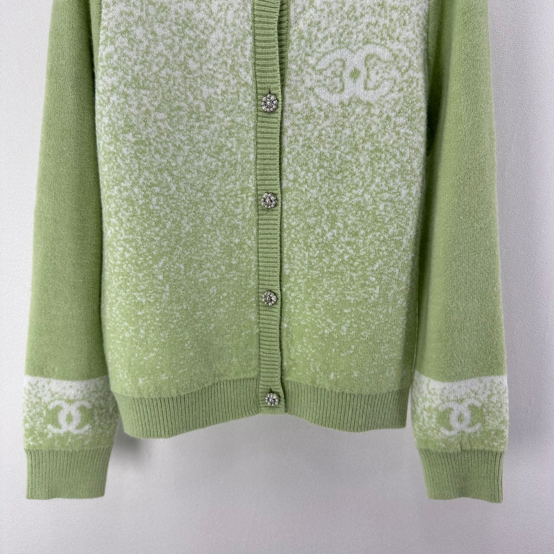 Chanel 2025 Knitted Cardigan Green Wool 329296