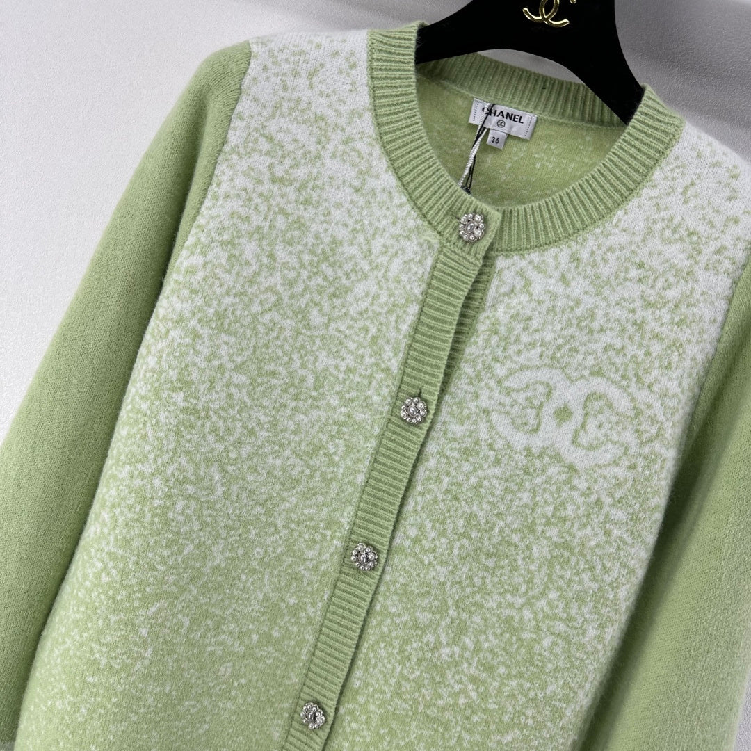 Chanel 2025 Knitted Cardigan Green Wool 329296