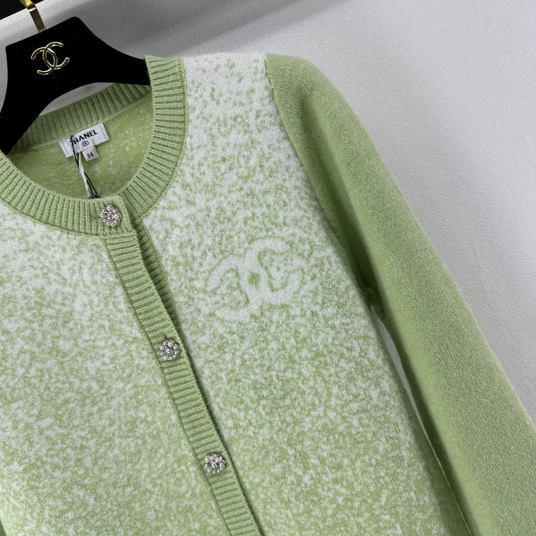Chanel 2025 Knitted Cardigan Green Wool 329296