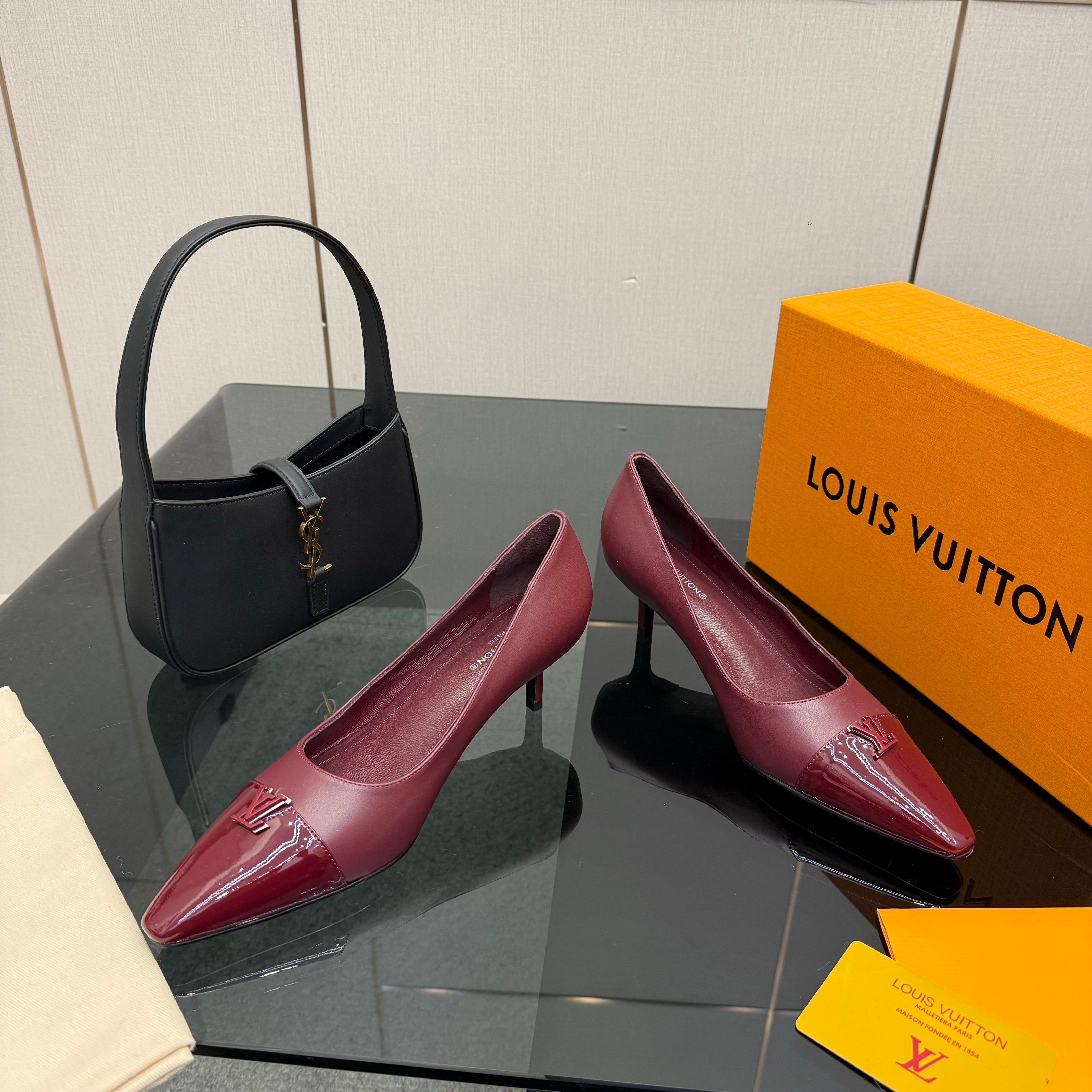 LV 26ss Heel Pump 55 Burgundy Patent Leather 629627