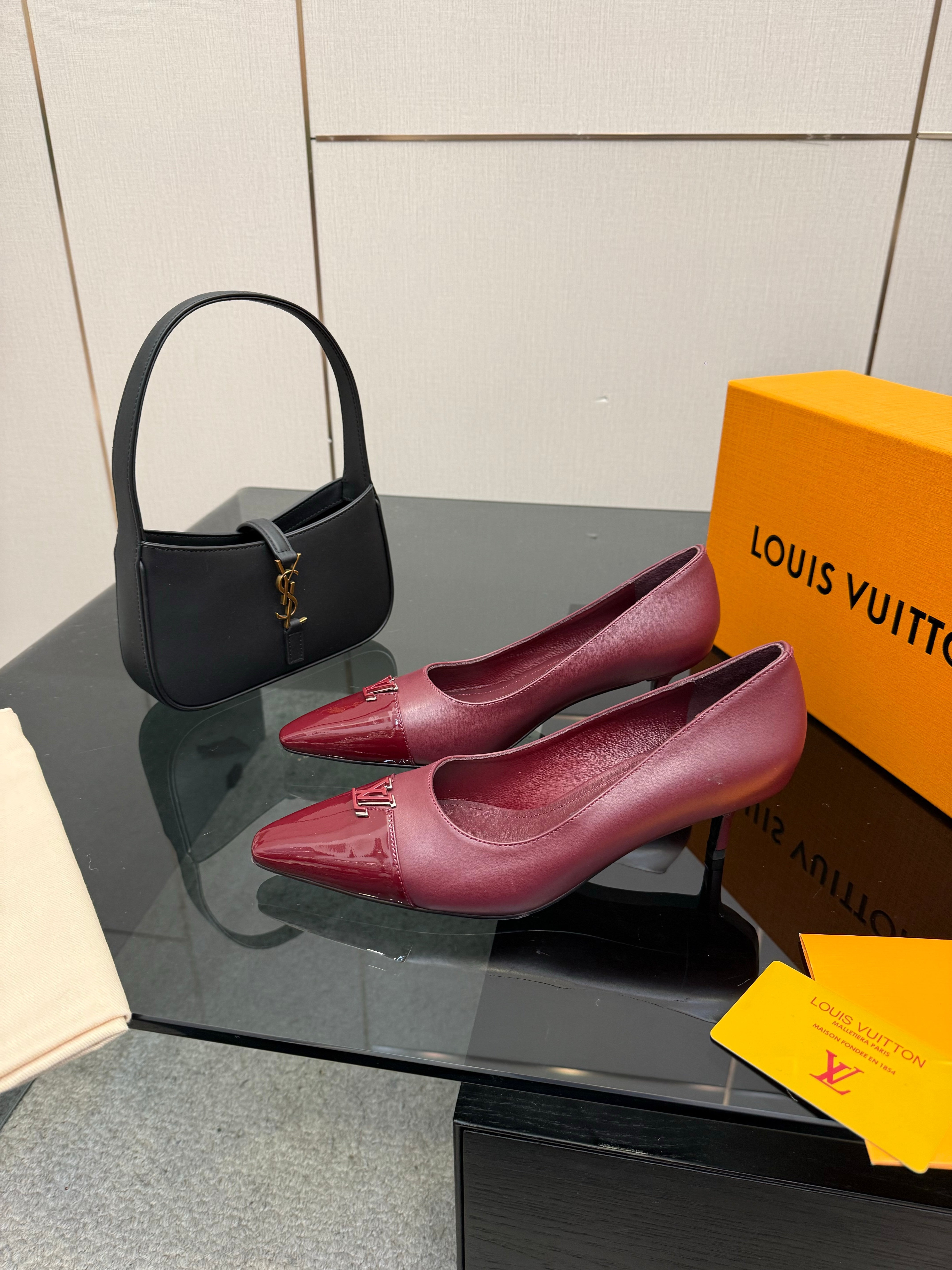 LV 26ss Heel Pump 55 Burgundy Patent Leather 629627