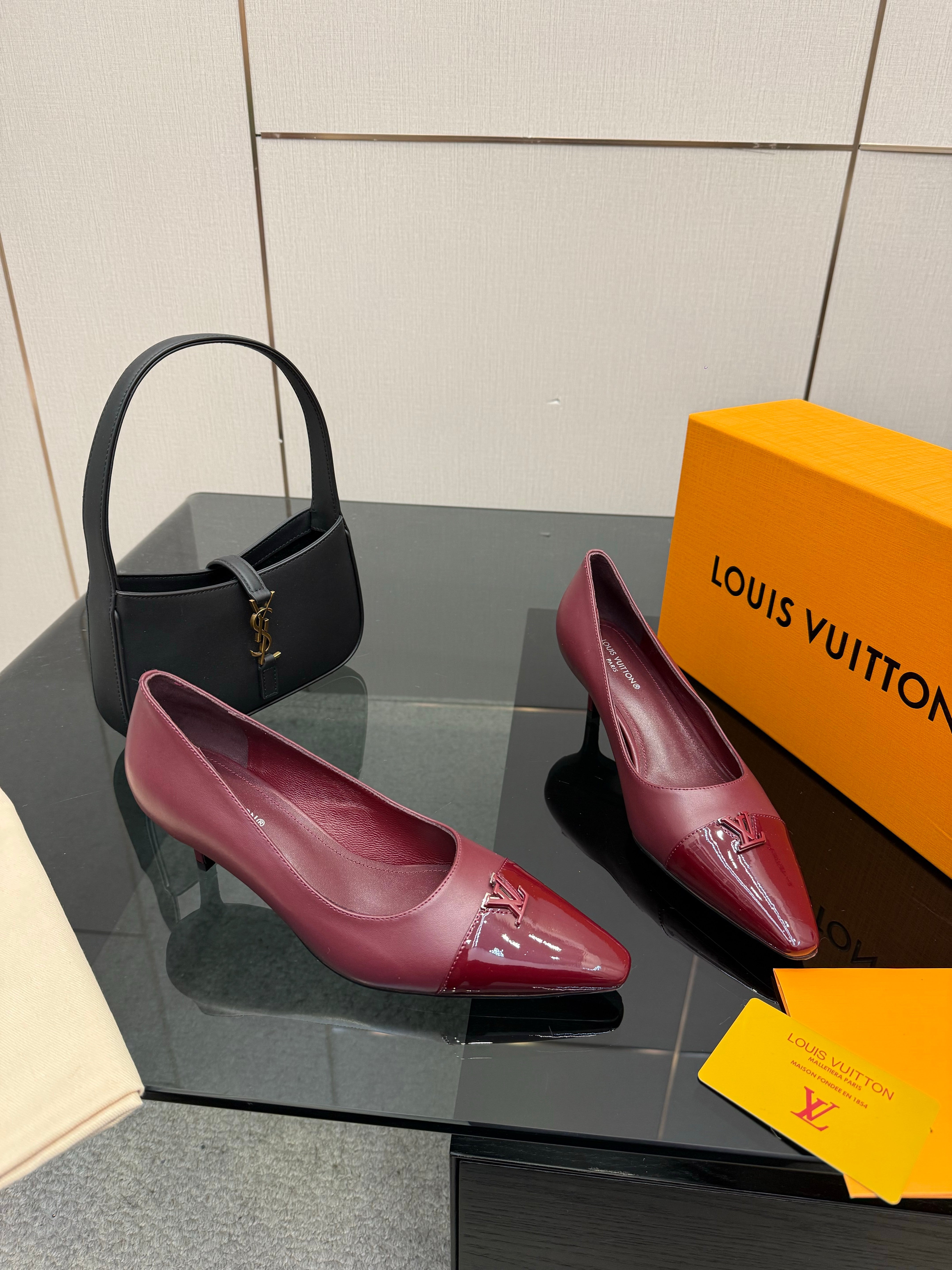 LV 26ss Heel Pump 55 Burgundy Patent Leather 629627