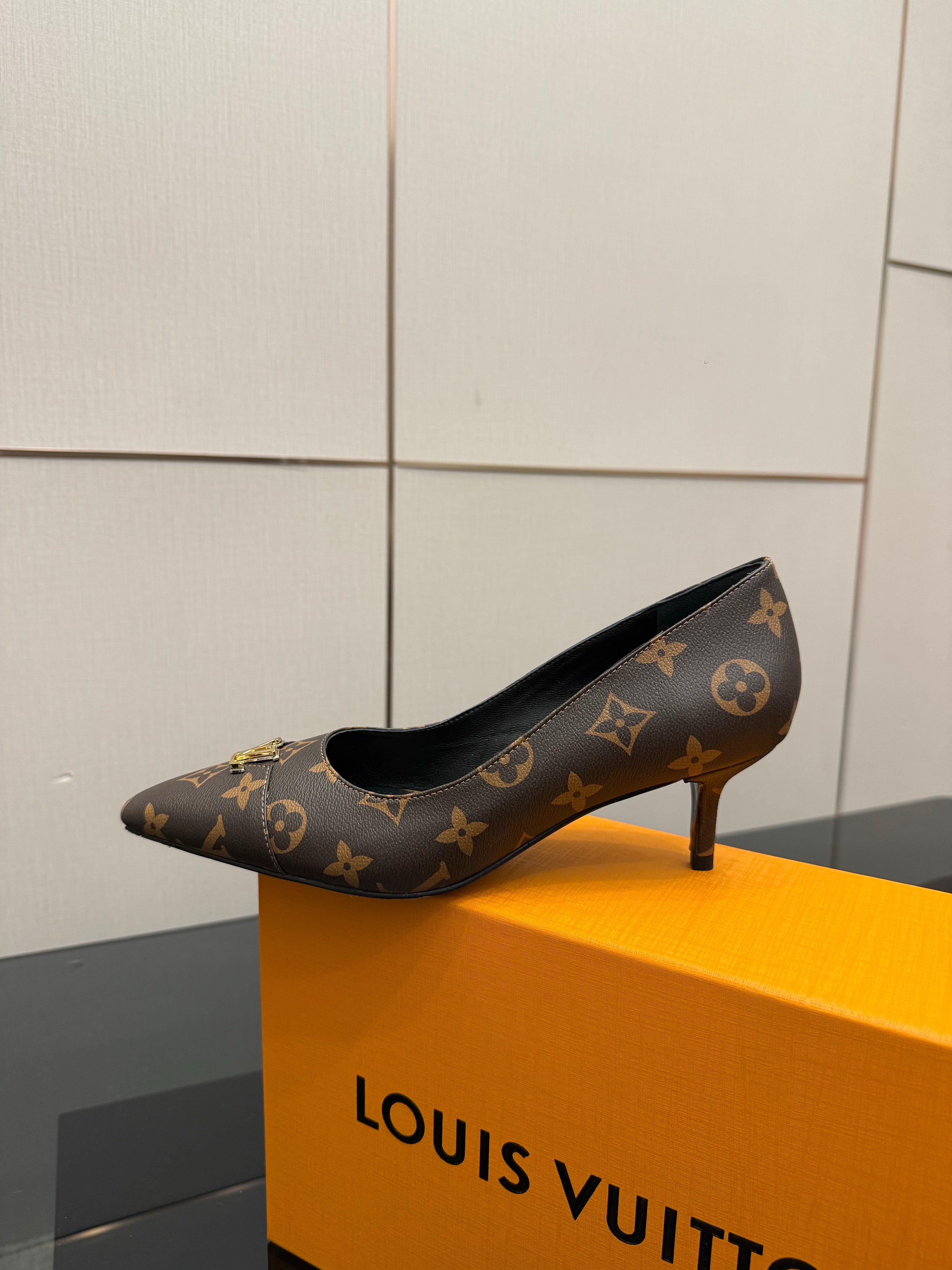 LV 26ss Heel Pump 55 Brown Monogram Calfskin 629633