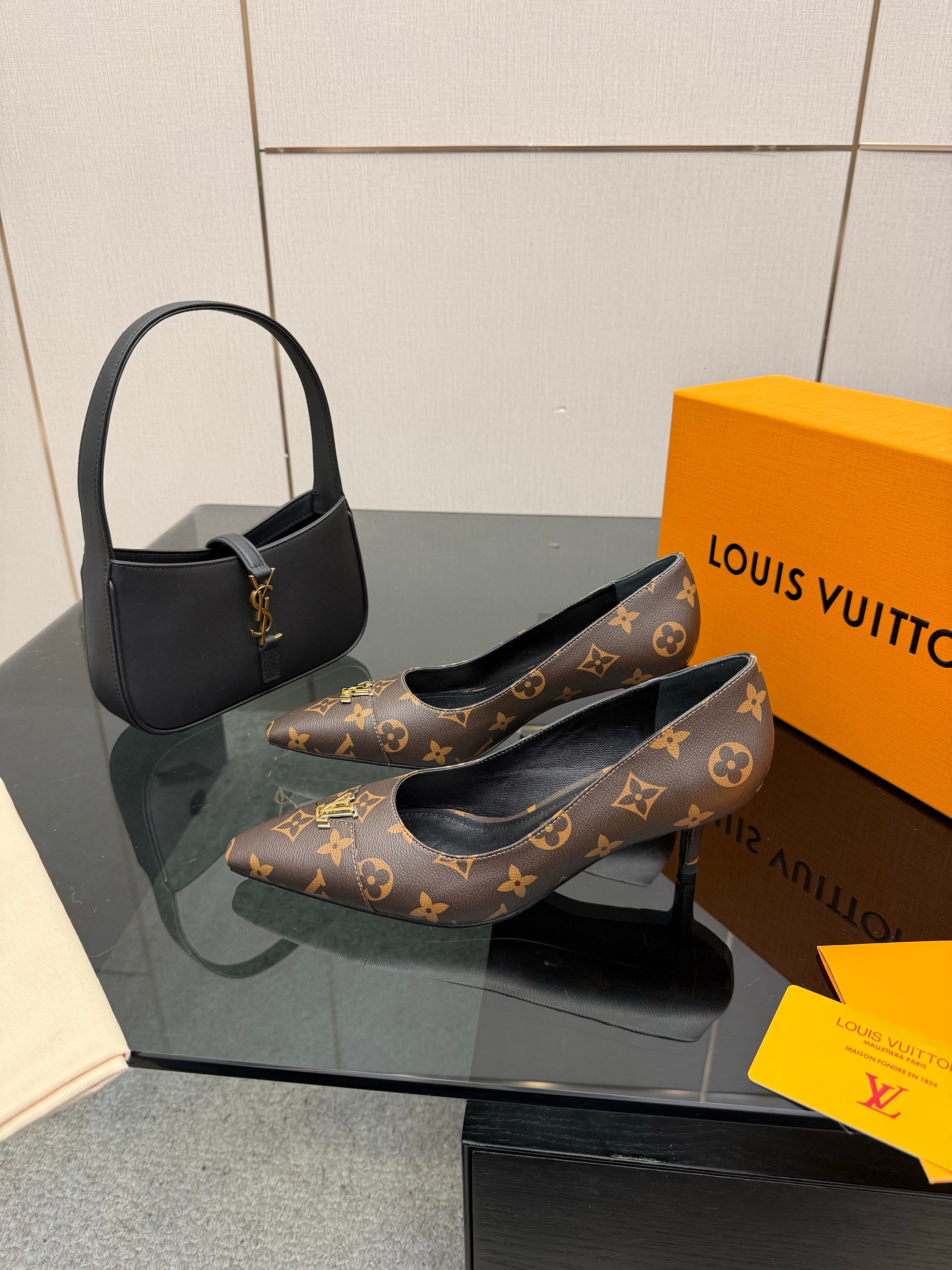 LV 26ss Heel Pump 55 Brown Monogram Calfskin 629633