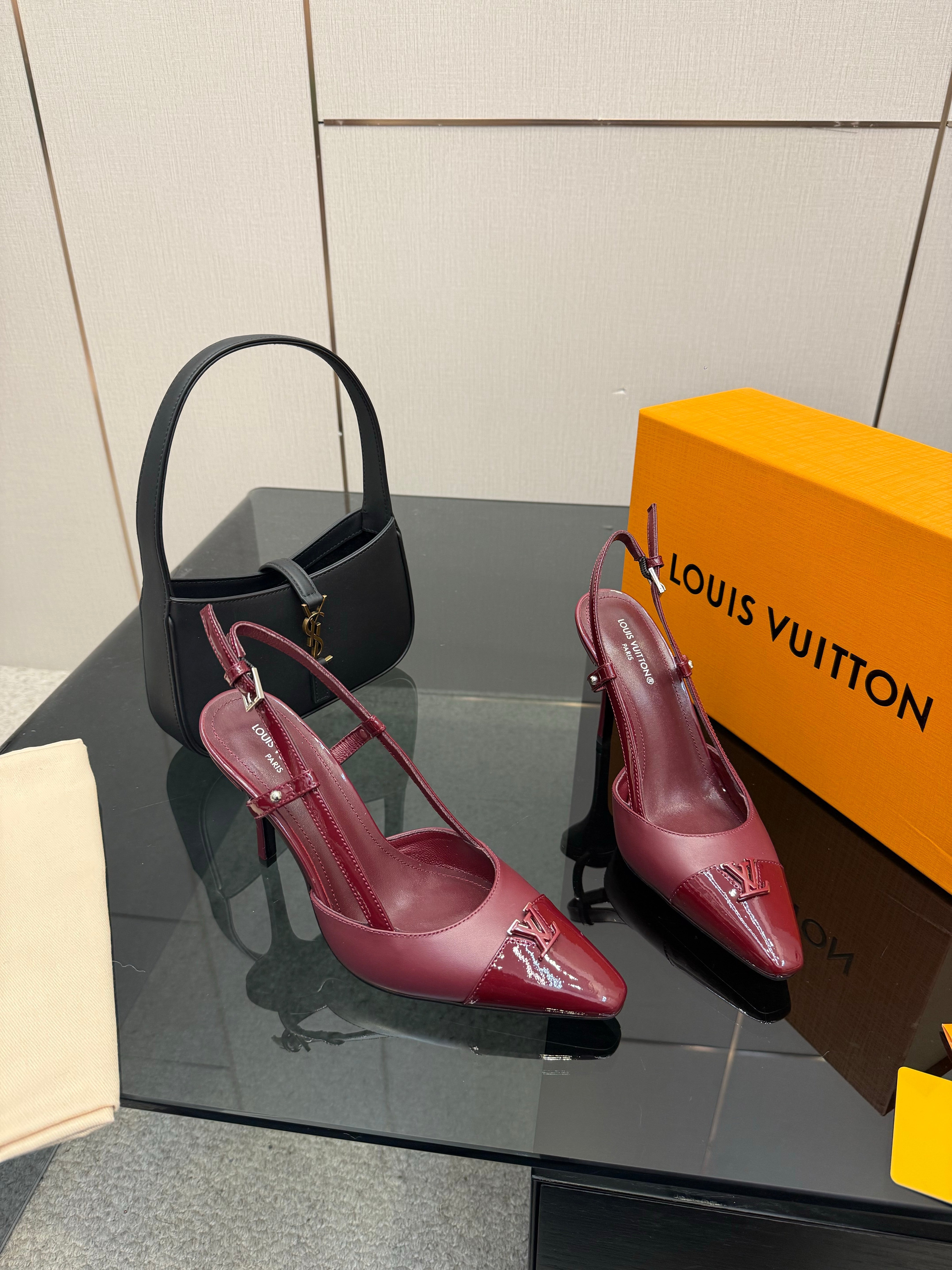 LV 26ss Slingback 90 Burgundy  Patent Leather 629634