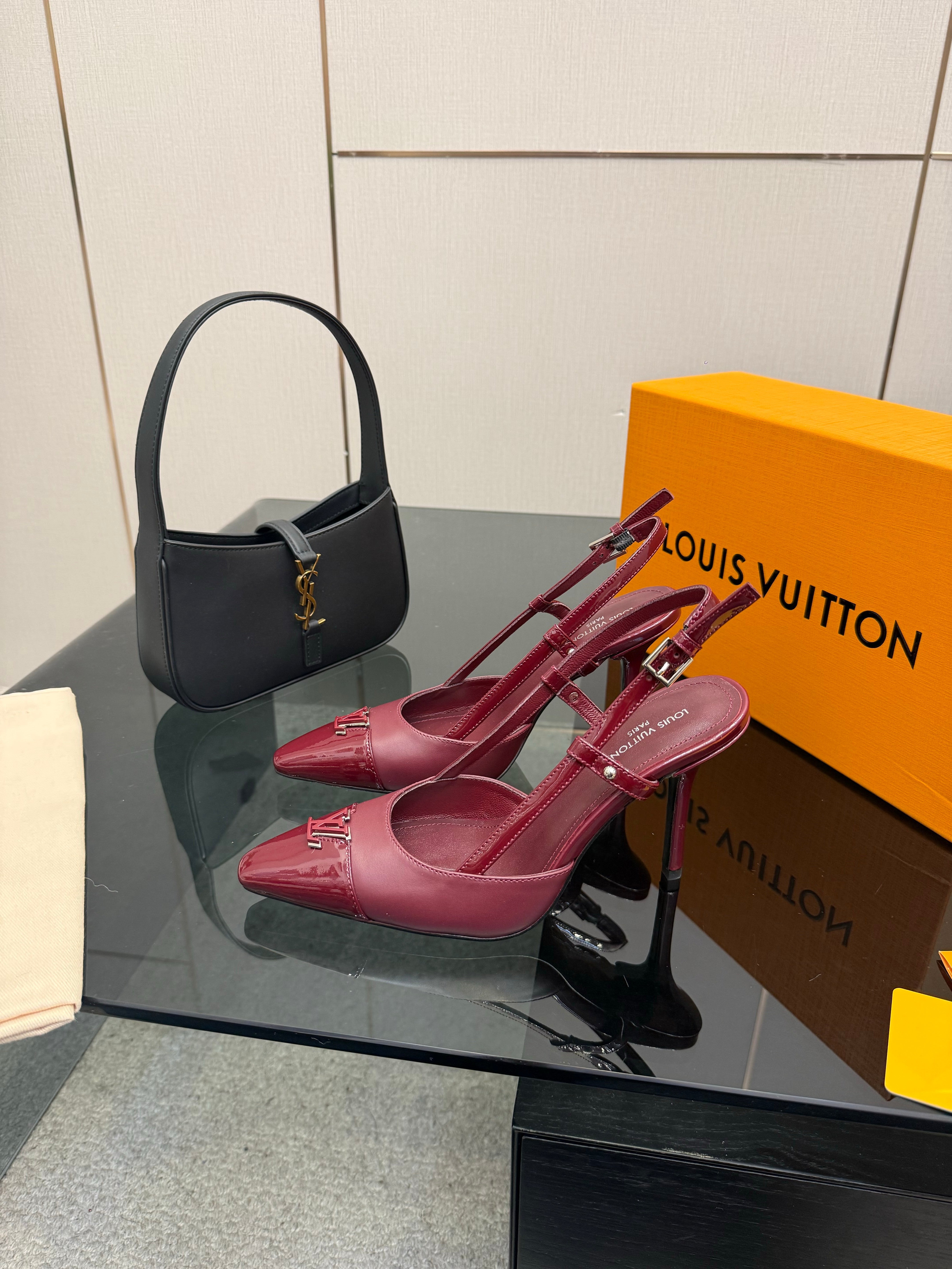 LV 26ss Slingback 90 Burgundy  Patent Leather 629634