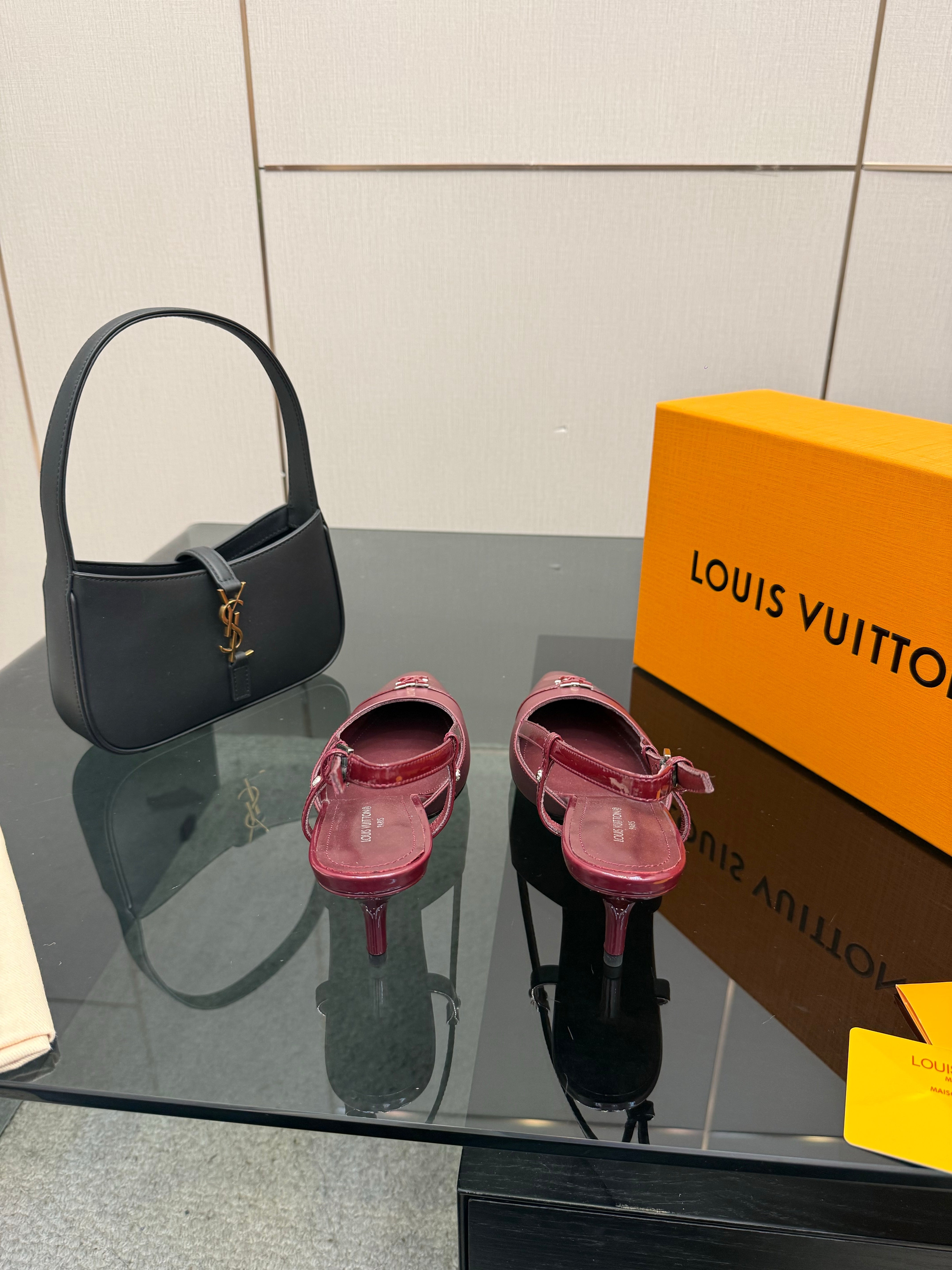 LV 26ss Slingback 55 Burgundy  Patent Leather 629635