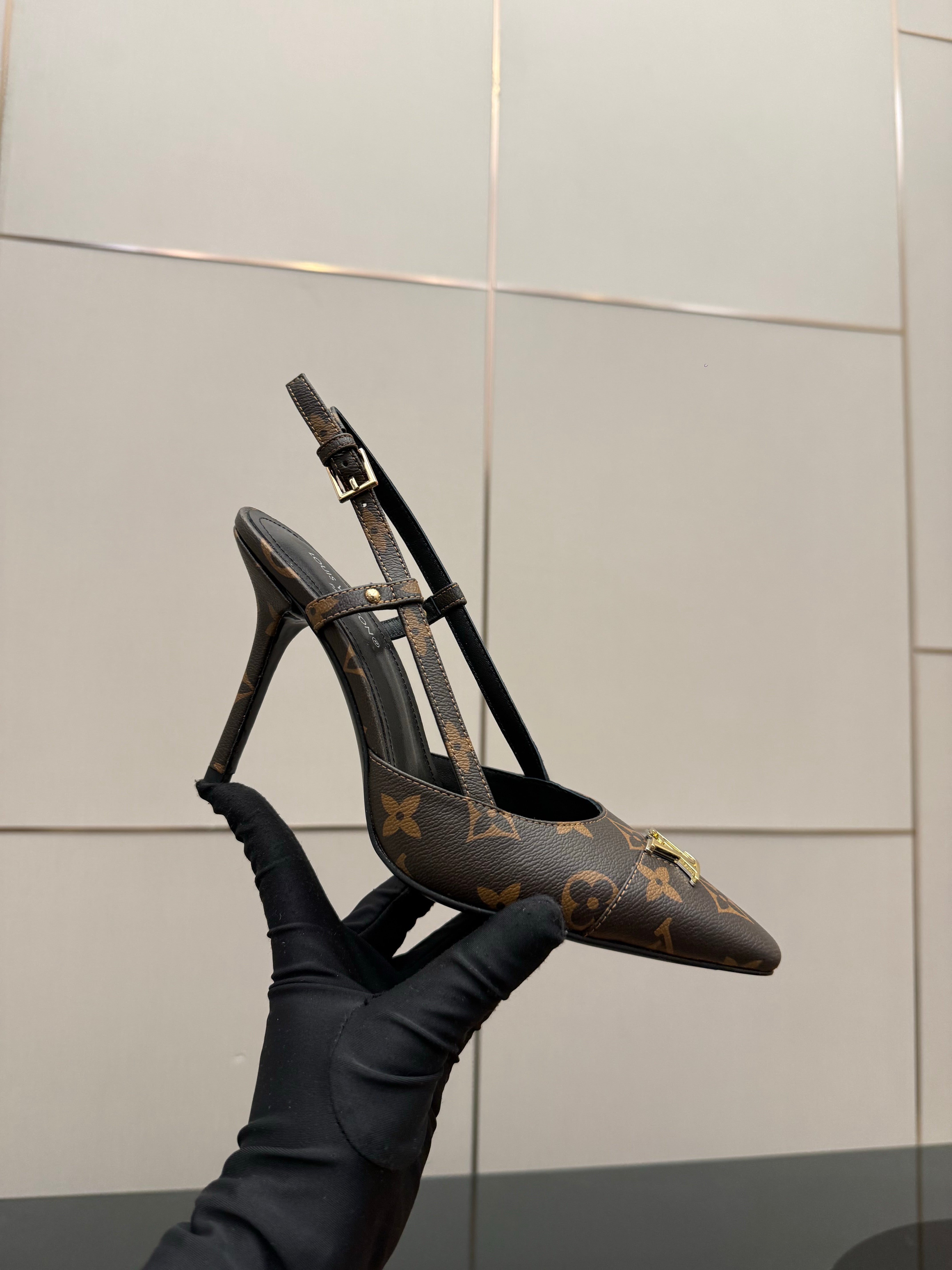 LV 26ss Slingback 90 Brown Monogram Calfskin 629640