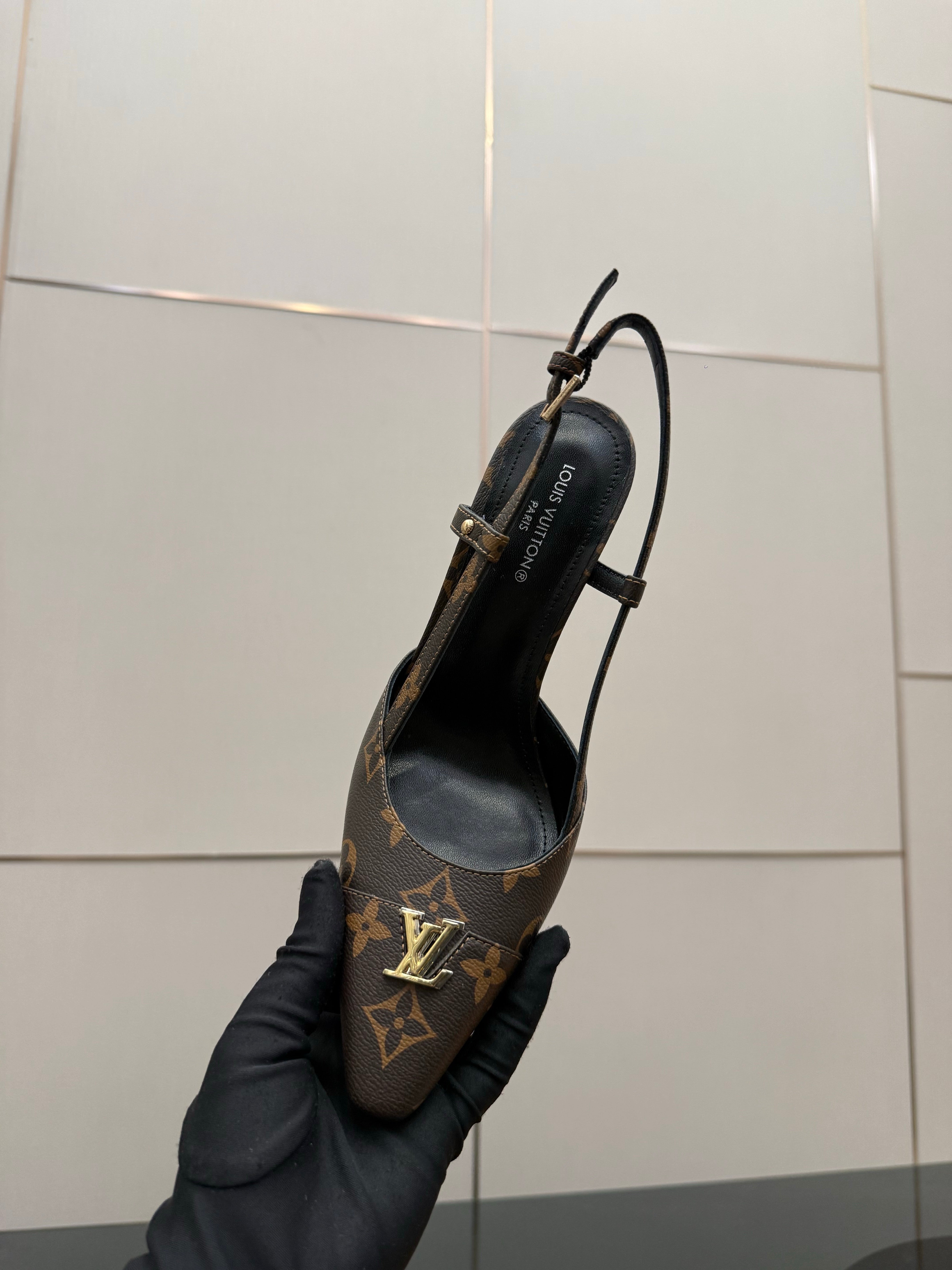 LV 26ss Slingback 90 Brown Monogram Calfskin 629640