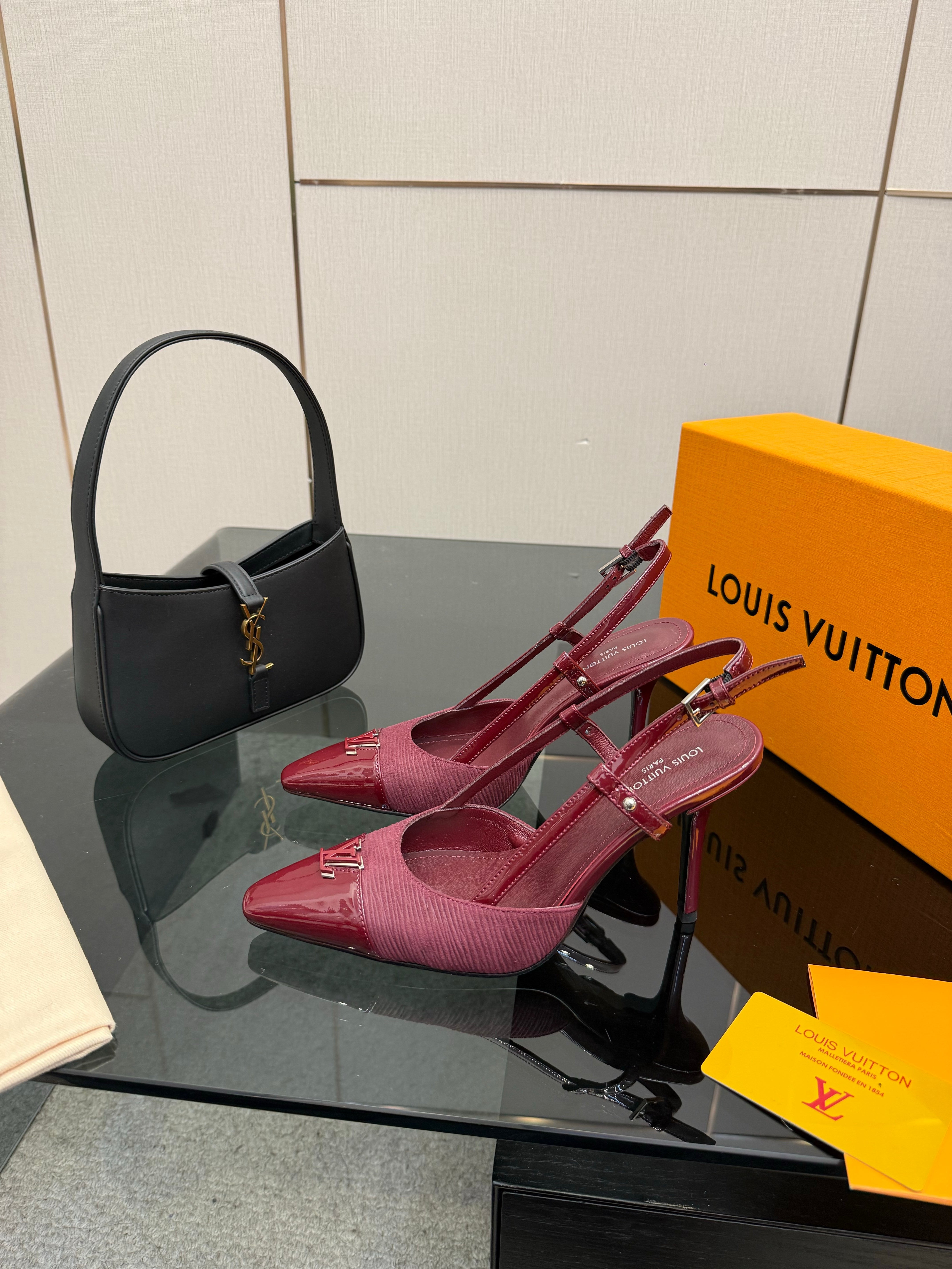 LV 26ss Slingback 90 Burgundy Calfskin Suede 629643