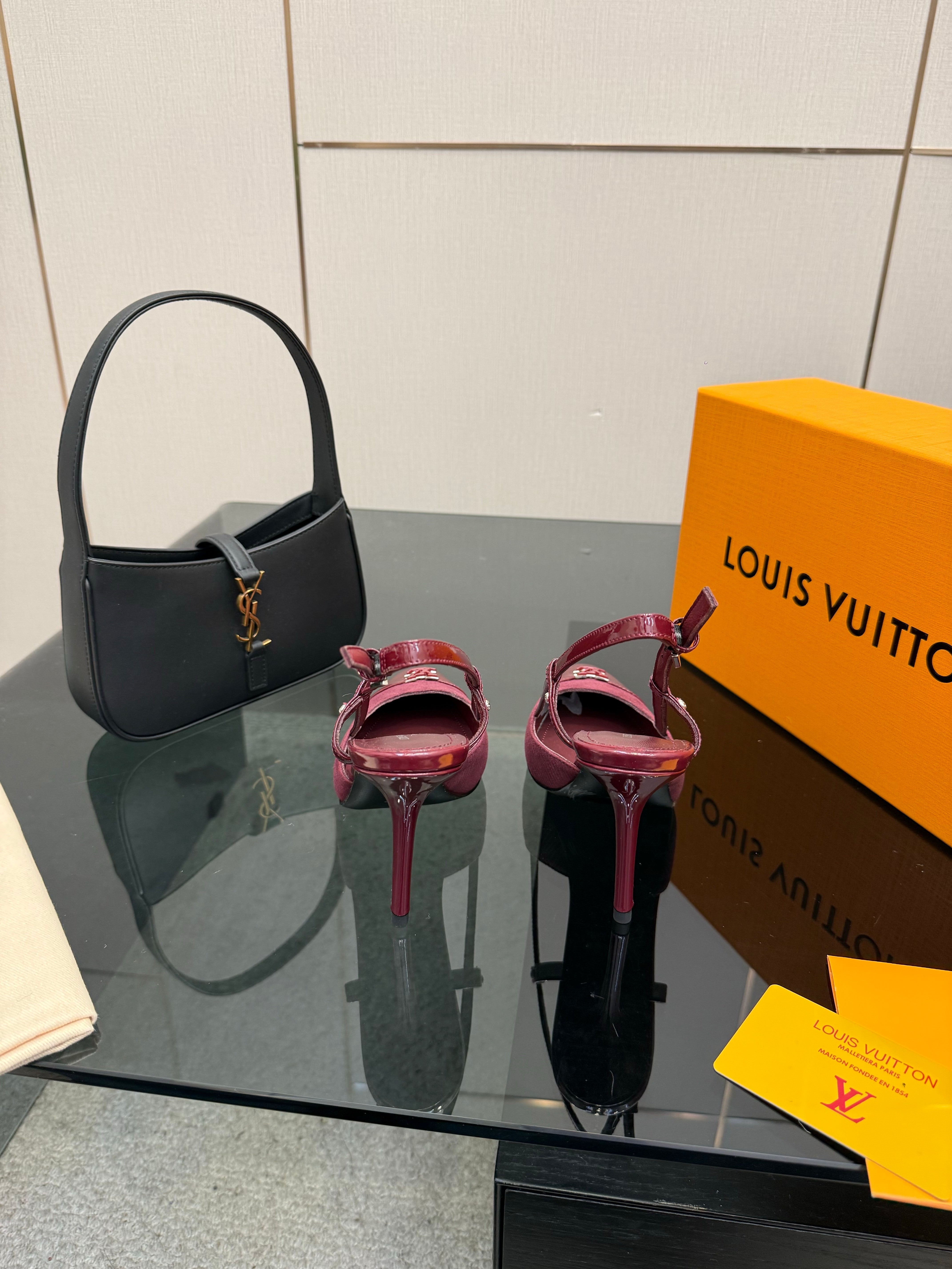 LV 26ss Slingback 90 Burgundy Calfskin Suede 629643