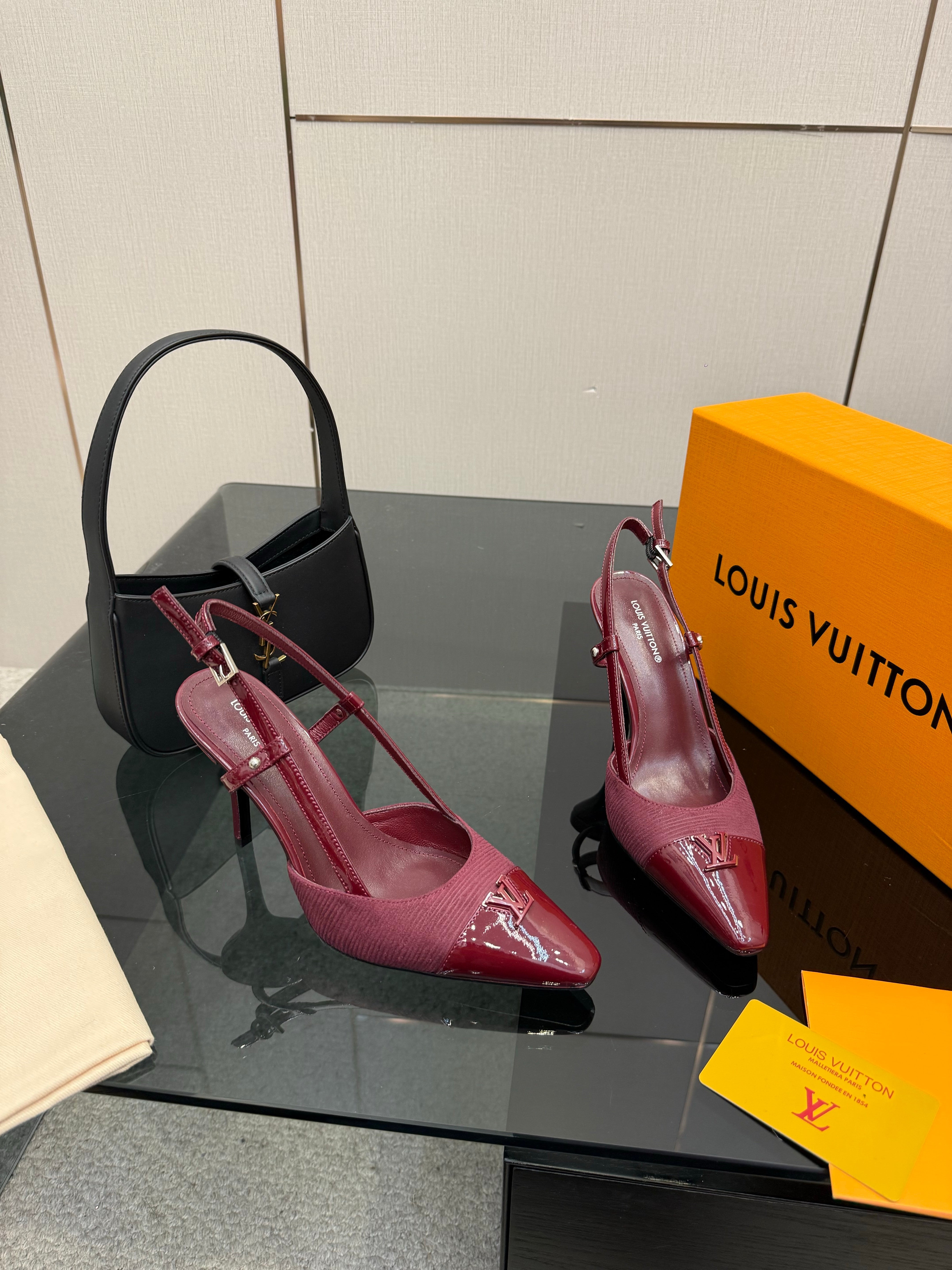 LV 26ss Slingback 90 Burgundy Calfskin Suede 629643