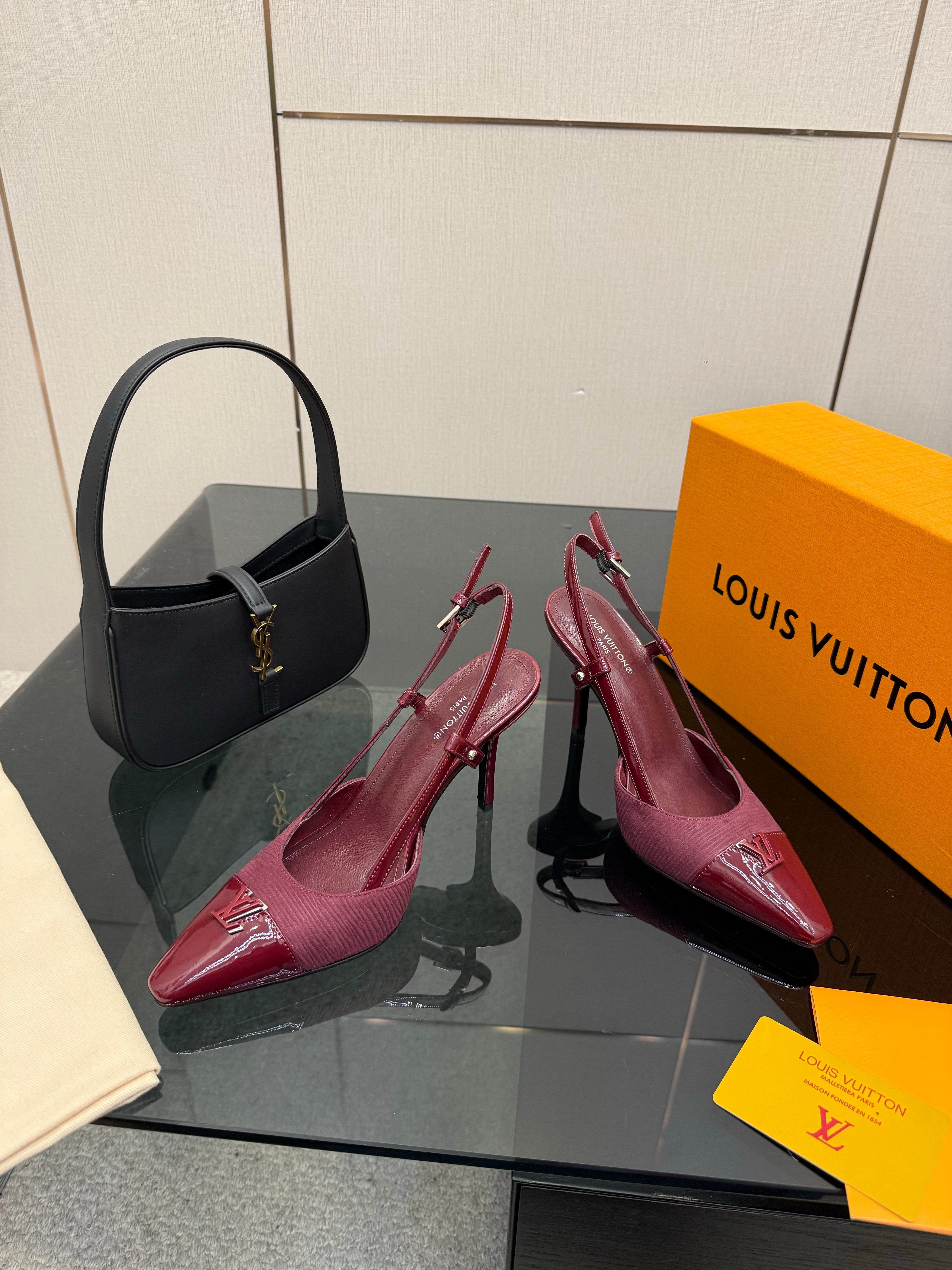 LV 26ss Slingback 90 Burgundy Calfskin Suede 629643