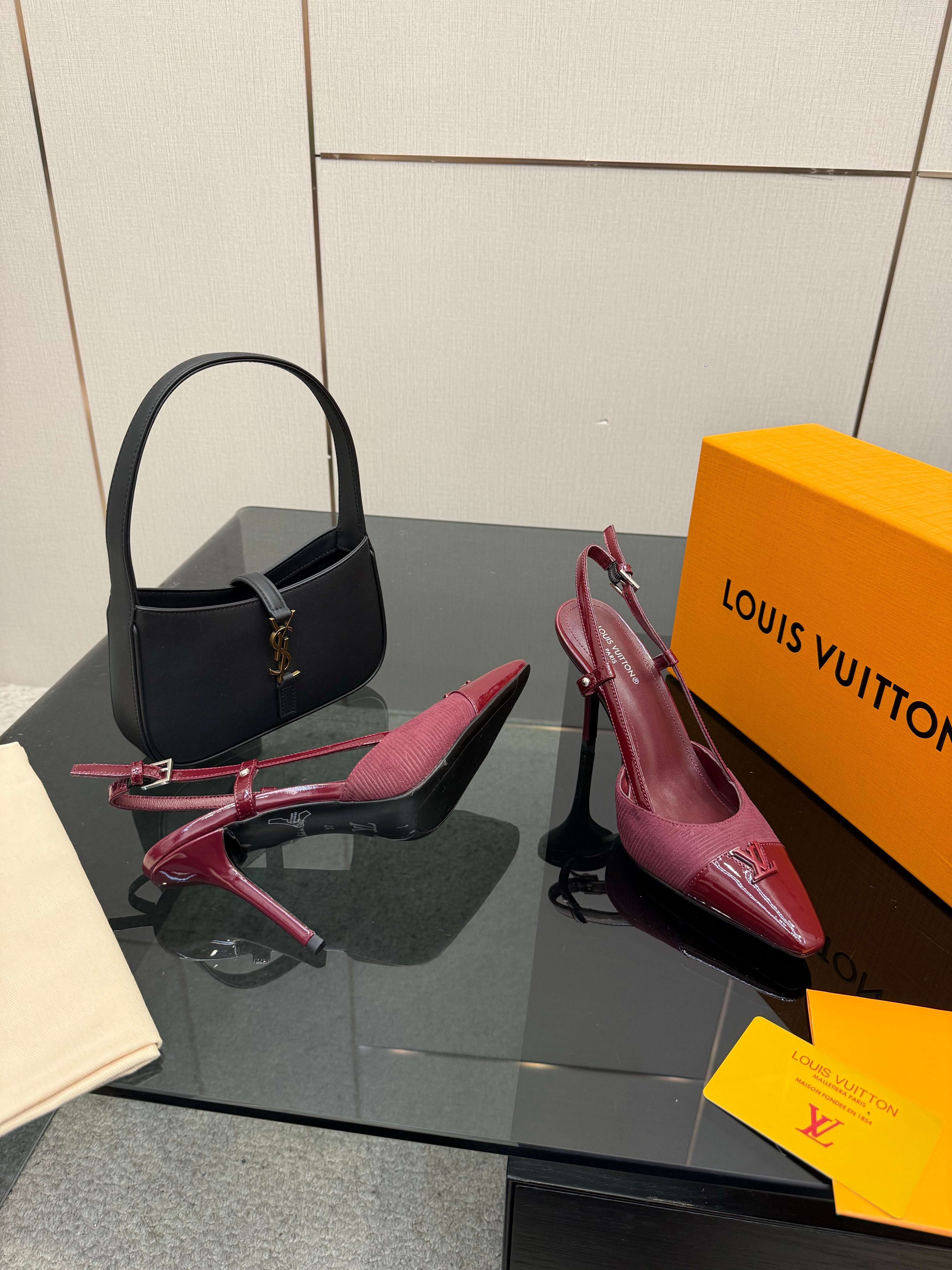 LV 26ss Slingback 90 Burgundy Calfskin Suede 629643