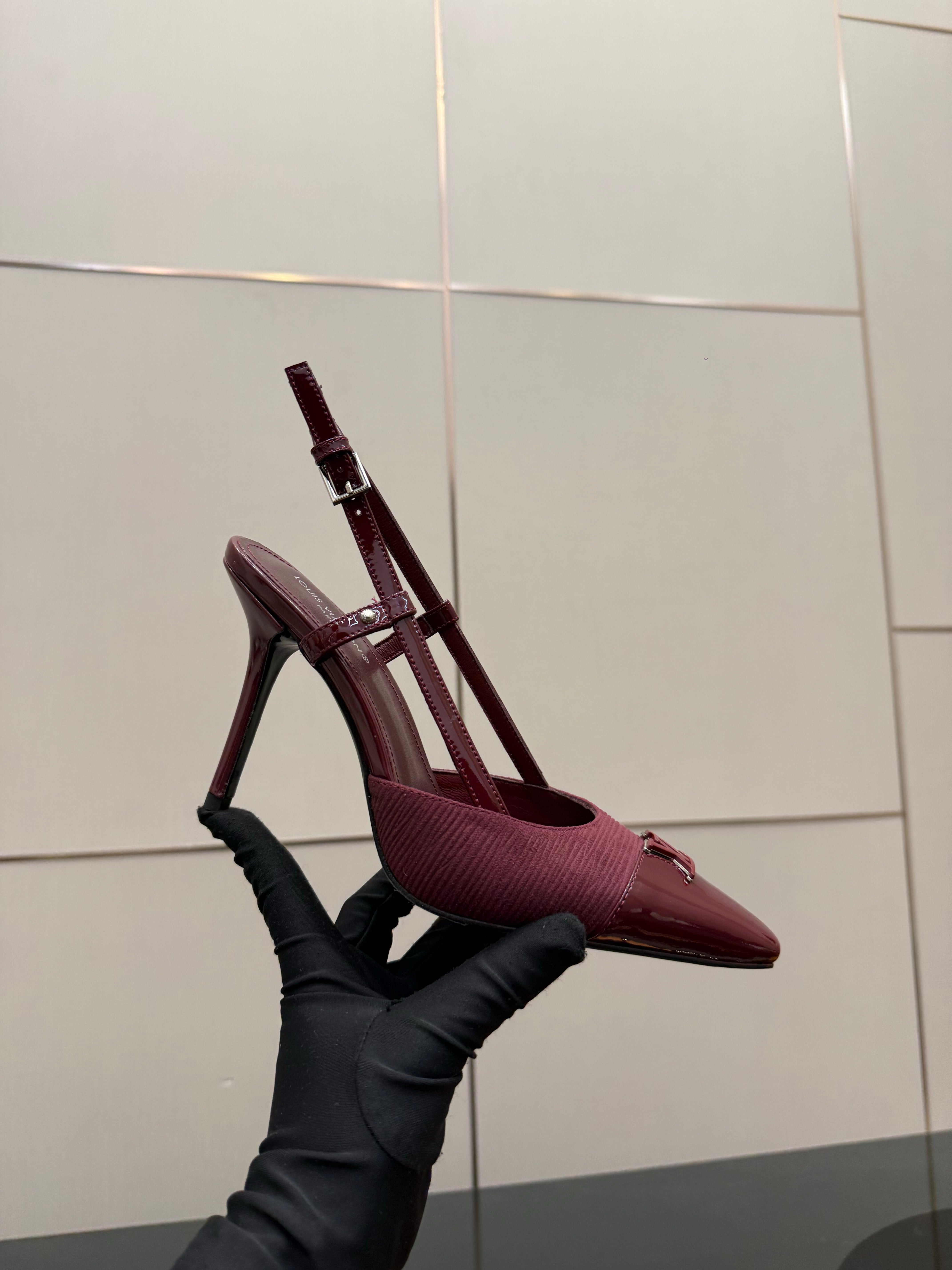 LV 26ss Slingback 90 Burgundy Calfskin Suede 629643