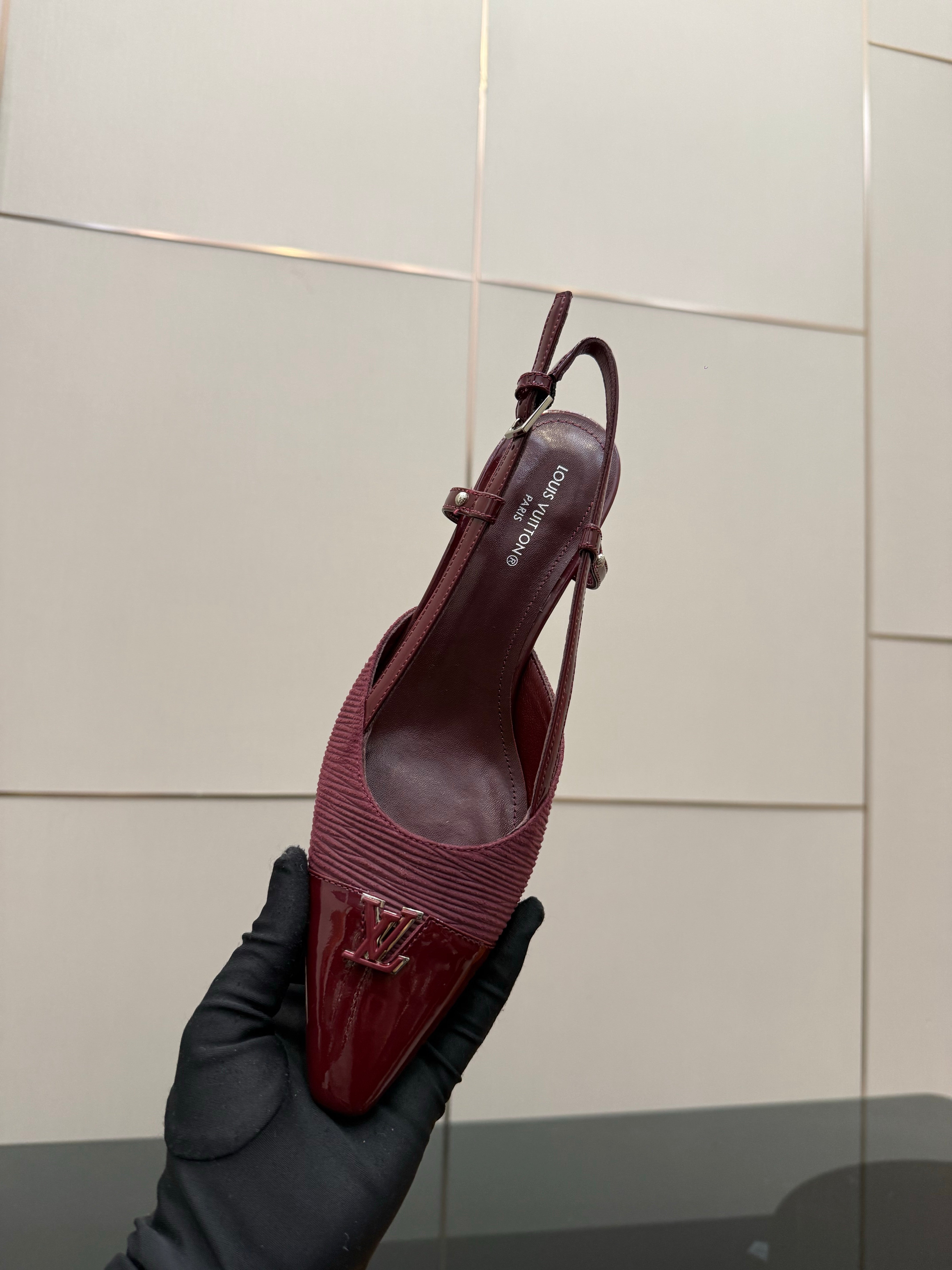 LV 26ss Slingback 55 Burgundy Calfskin Suede 629644