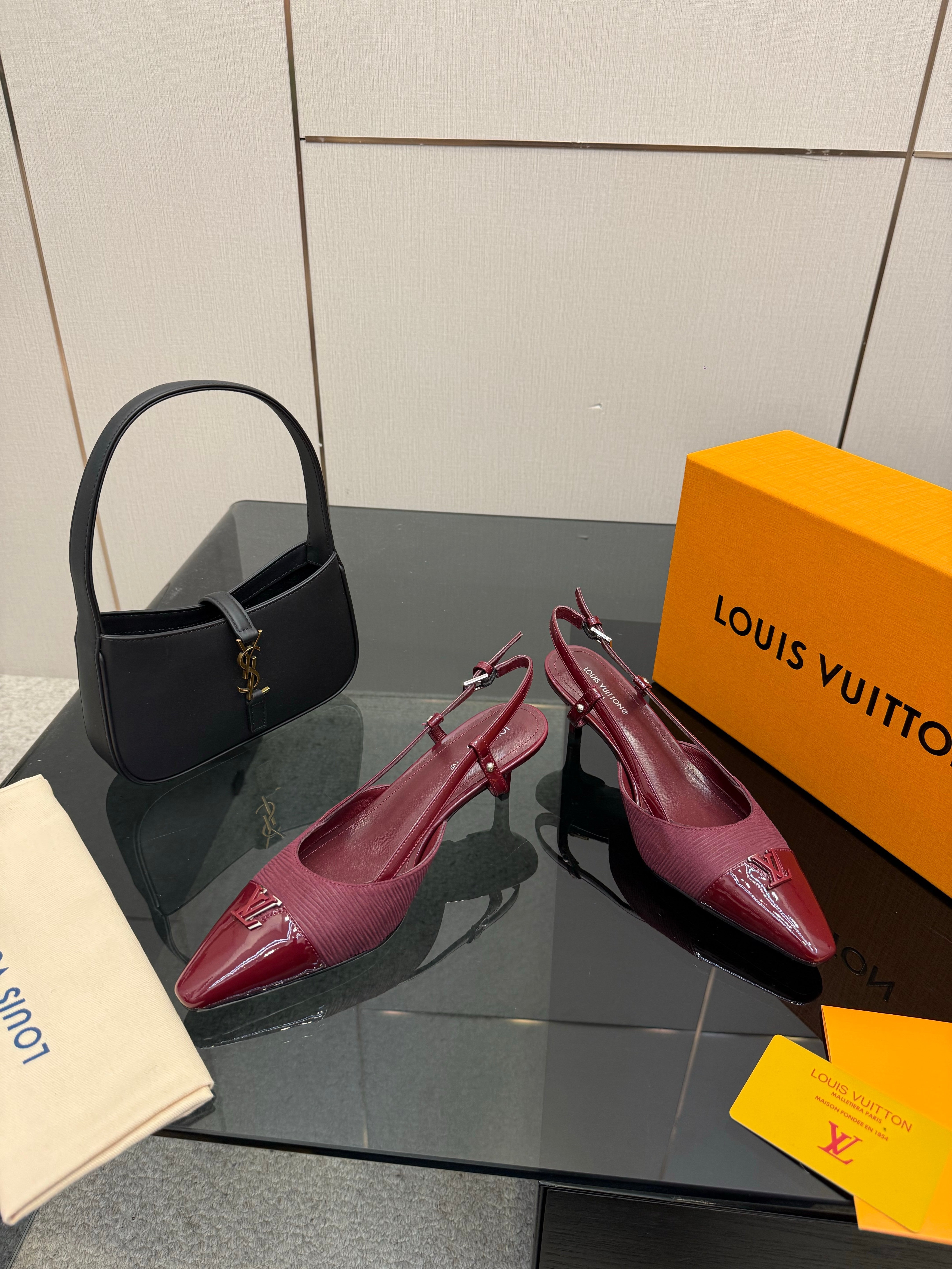 LV 26ss Slingback 55 Burgundy Calfskin Suede 629644