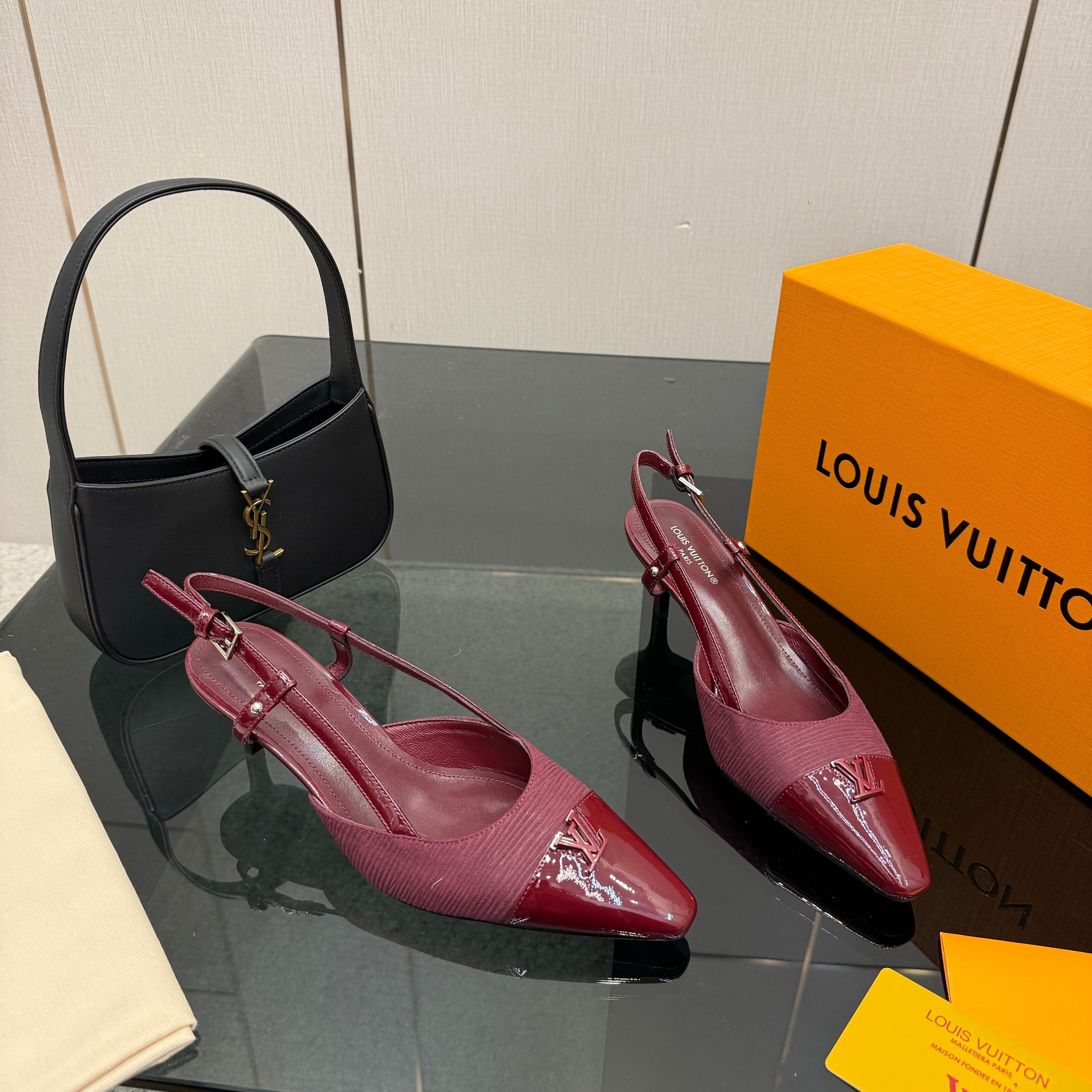 LV 26ss Slingback 55 Burgundy Calfskin Suede 629644