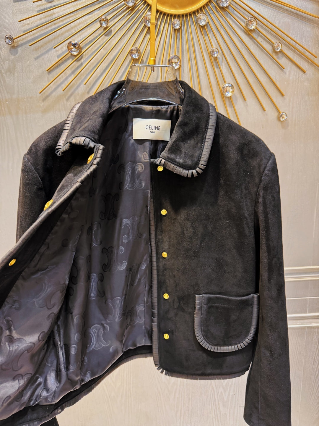 Celine 25 Long-Sleeved Jacket Black Gold Velvet