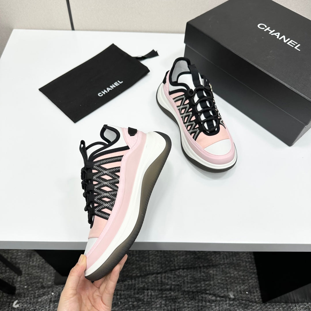 CC 26s Casual Sneakers Light Pink Black Fabric Cowhide 626374