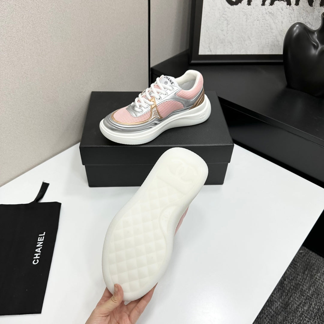 CC 26s Casual Sneakers Light Pink Gray Fabric Cowhide 626379