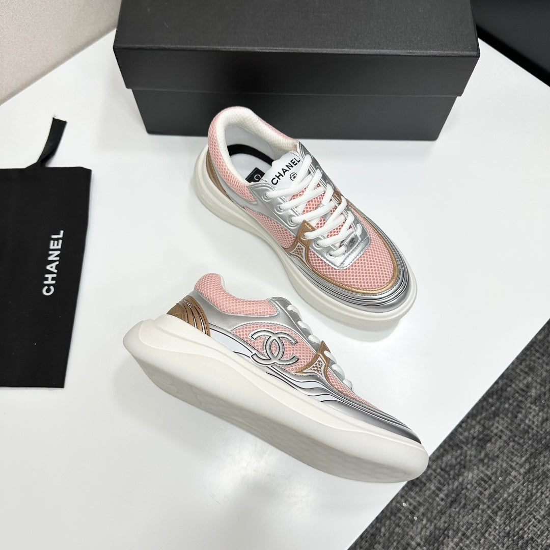 CC 26s Casual Sneakers Light Pink Gray Fabric Cowhide 626379