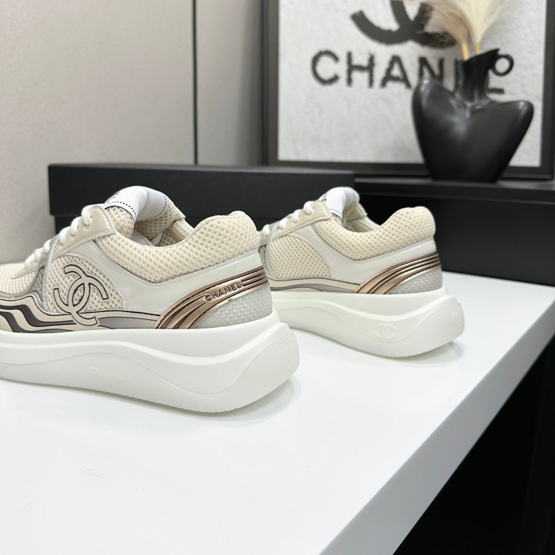 CC 26s Casual Sneakers Light Beige Sliver Fabric Cowhide 626382