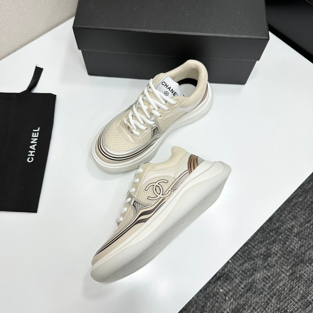 CC 26s Casual Sneakers Light Beige Sliver Fabric Cowhide 626382