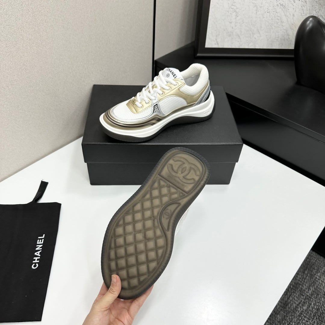 CC 26s Casual Sneakers White Gold Fabric Cowhide 626386