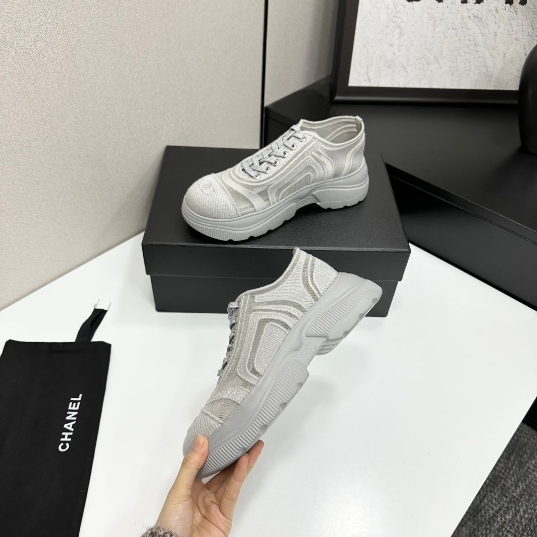 CC 26s Casual Sneakers Rhinestones Light Gray Mesh Sheepskin 626363