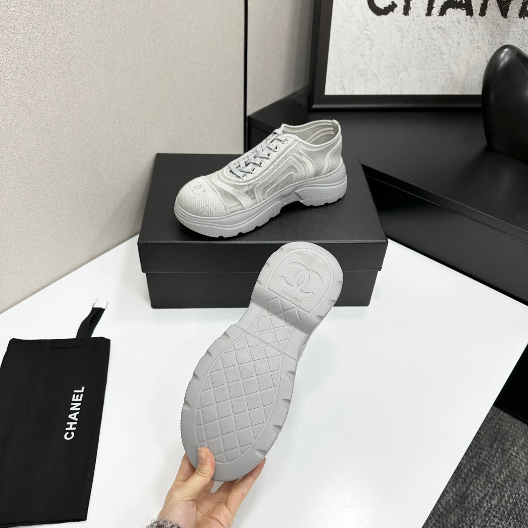 CC 26s Casual Sneakers Rhinestones Light Gray Mesh Sheepskin 626363