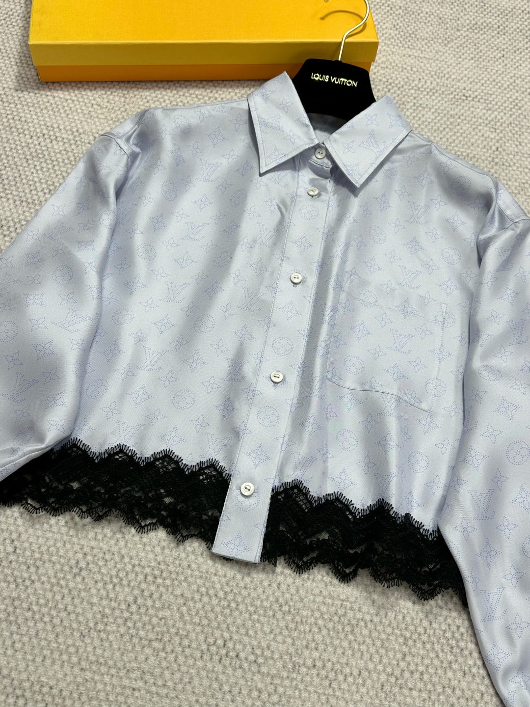 LV Monogram Pattern And The Lace Trim Blue Silk