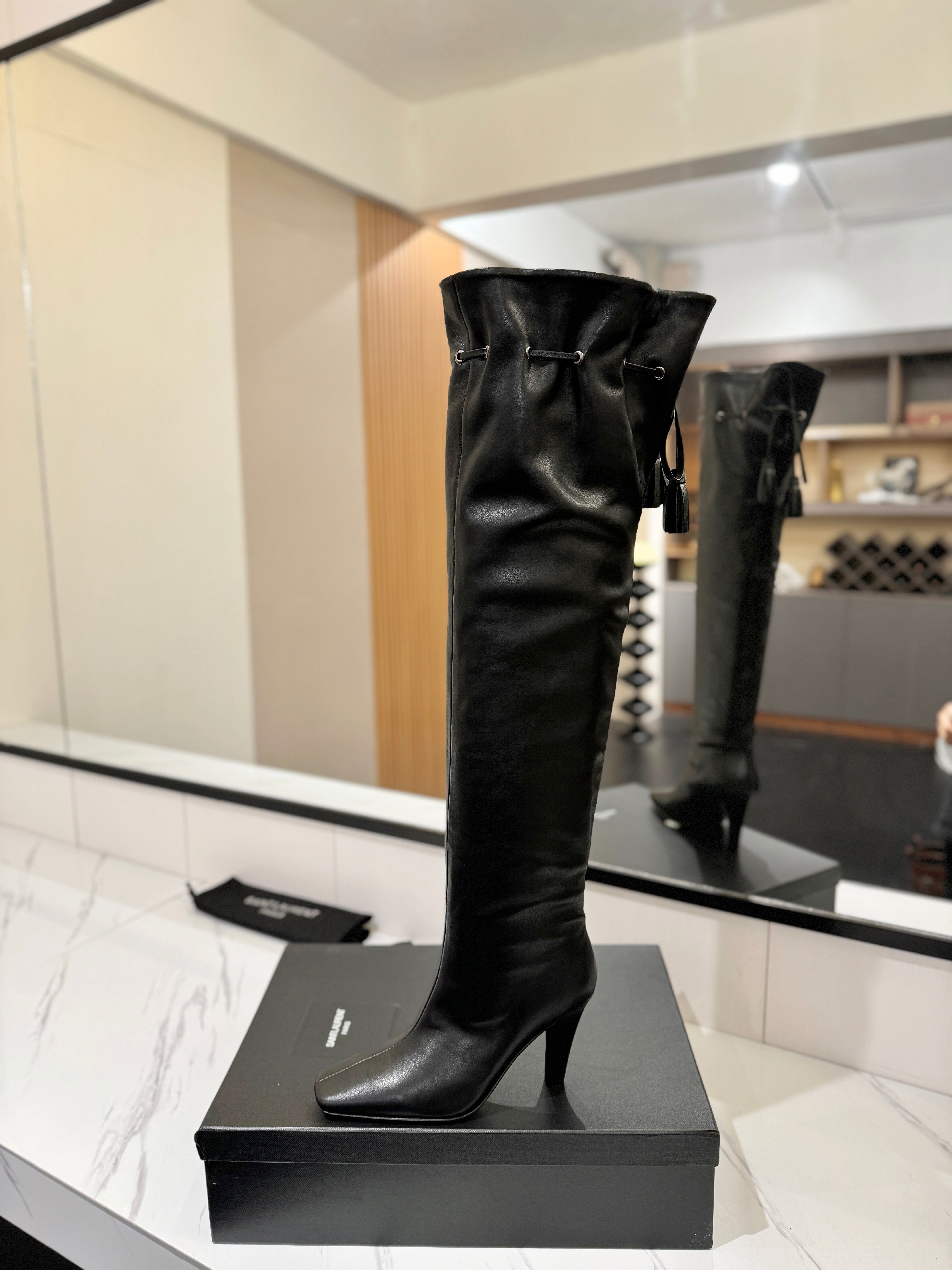 YSL 25 Over-the-Knee Martin Boot Black Calfskin 520782
