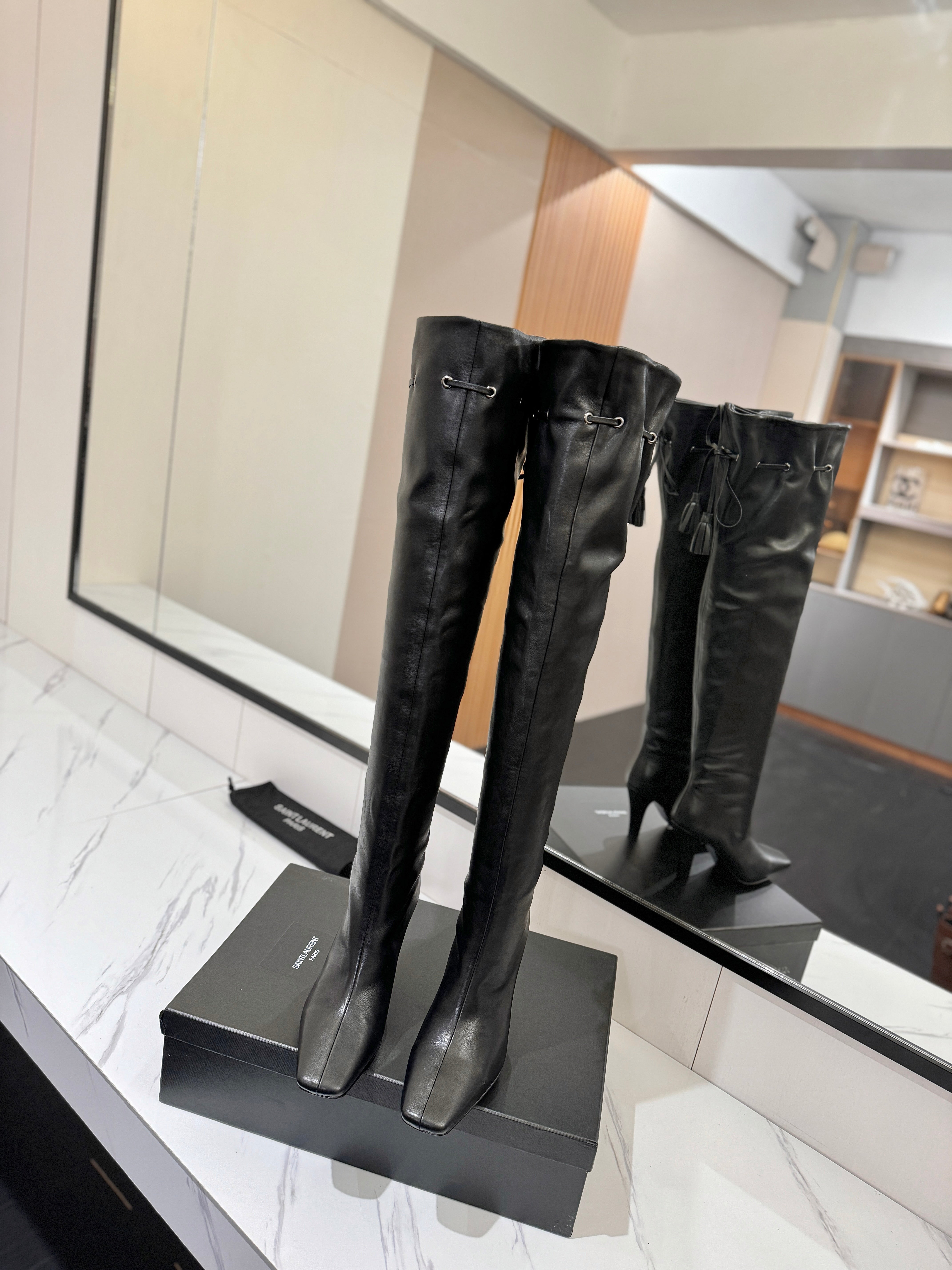 YSL 25 Over-the-Knee Martin Boot Black Calfskin 520782