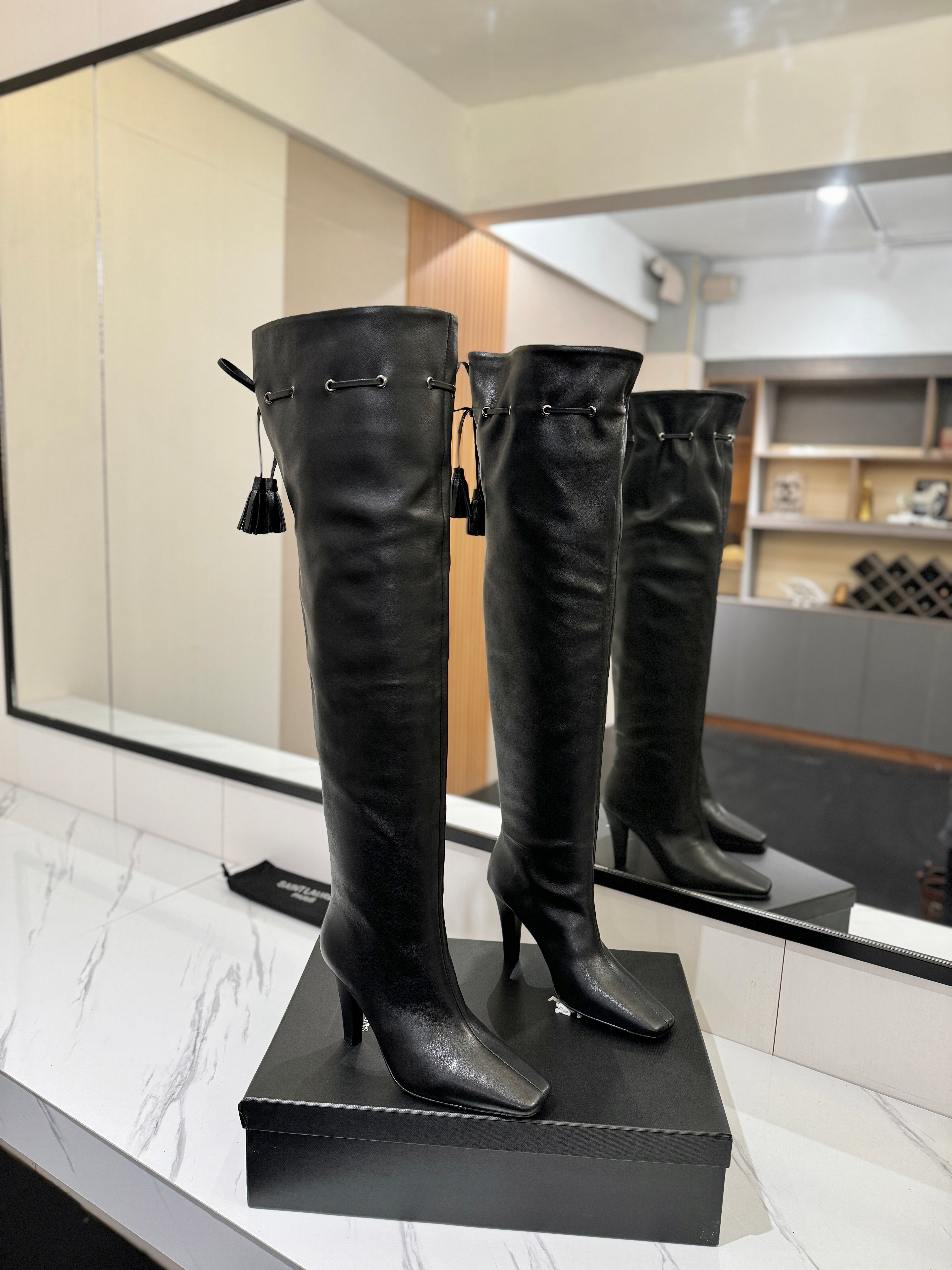 YSL 25 Over-the-Knee Martin Boot Black Calfskin 520782