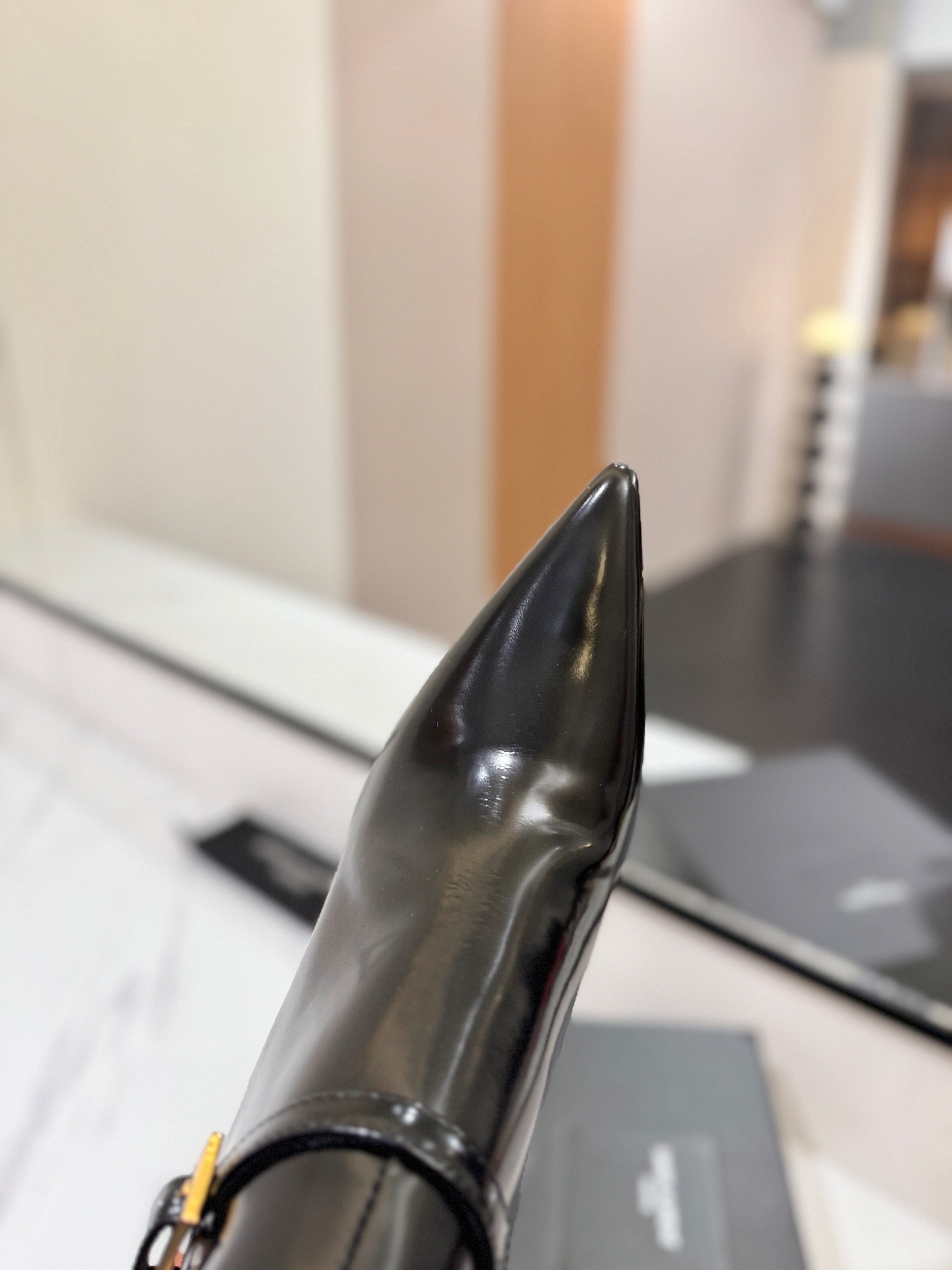 YSL 25 Metal Stiletto Martin Boots Black Gold Cowhide 520779