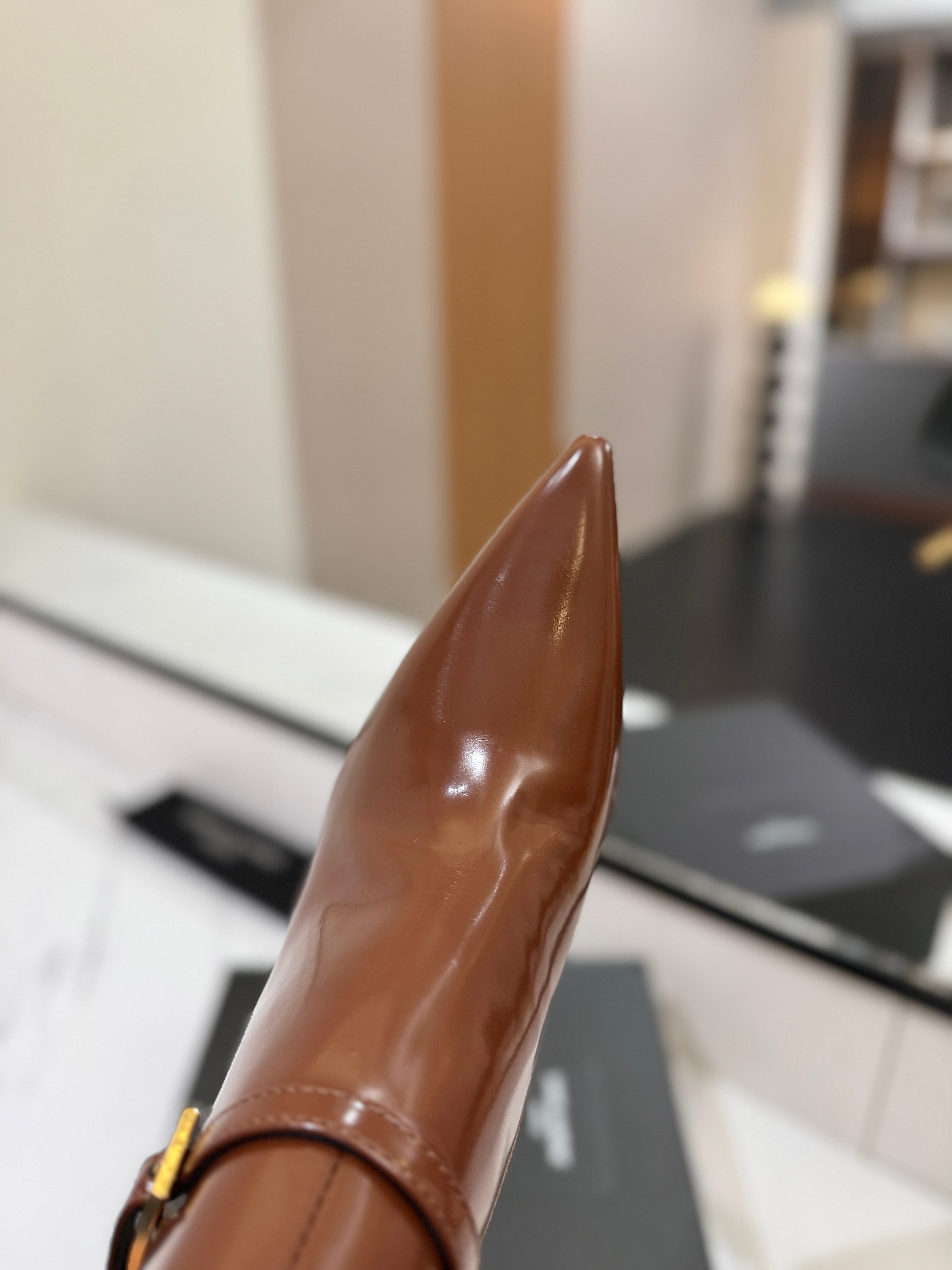 YSL 25 Metal Stiletto Martin Boots Brown Gold Cowhide 520780