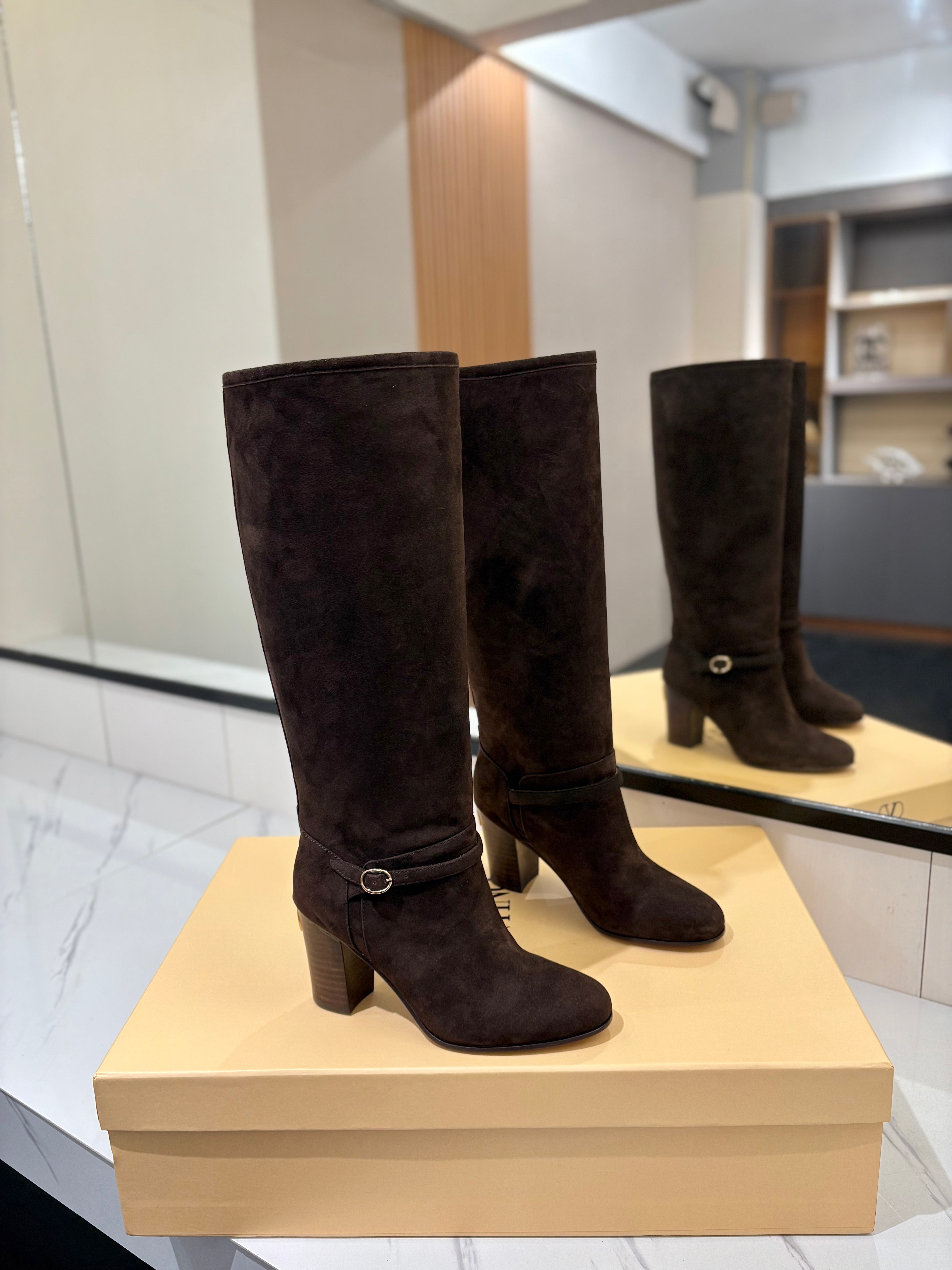 Valentino 2025 Pattie High Boot Dark Brown Suede 560739