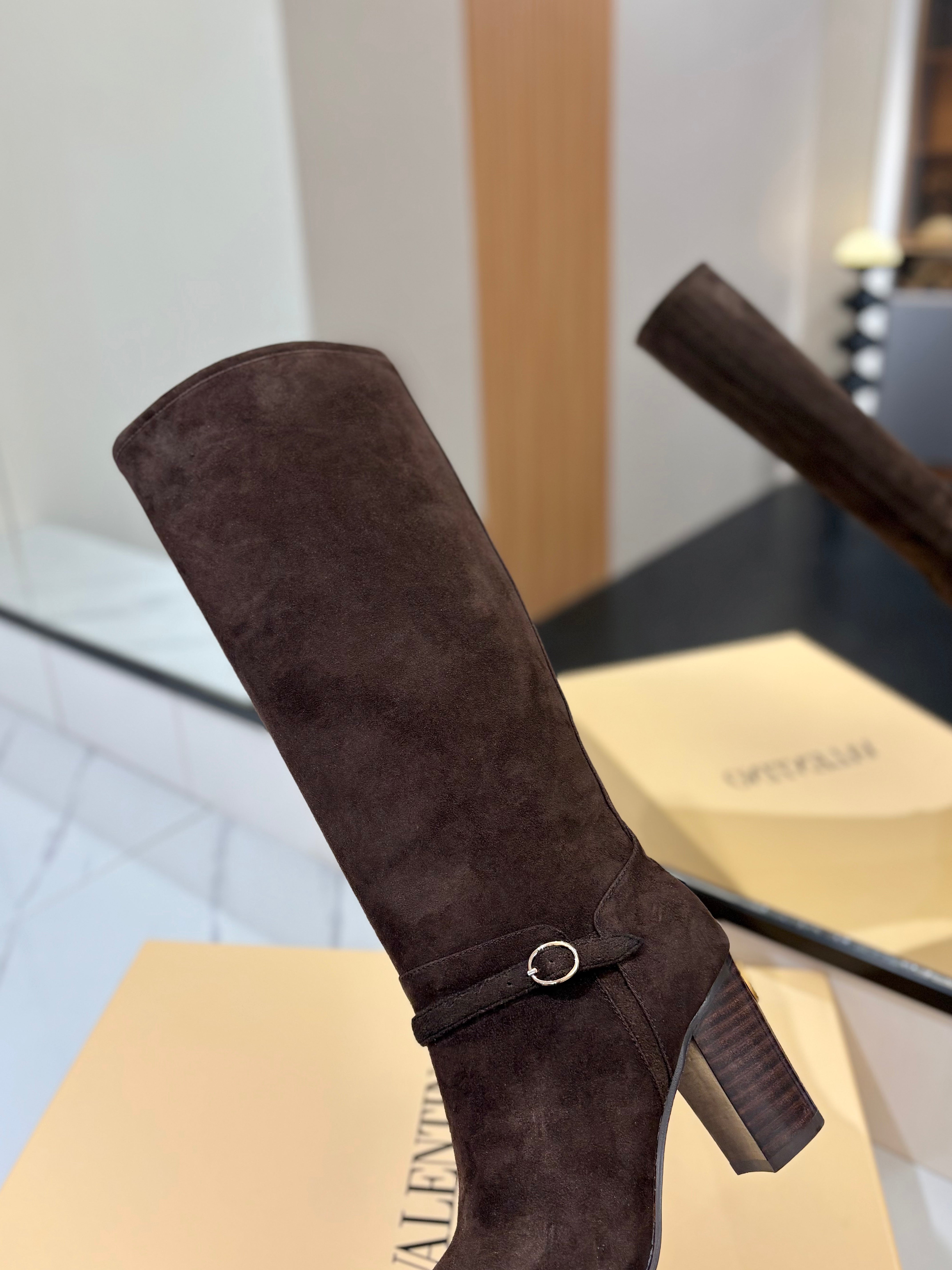 Valentino 2025 Pattie High Boot Dark Brown Suede 560739
