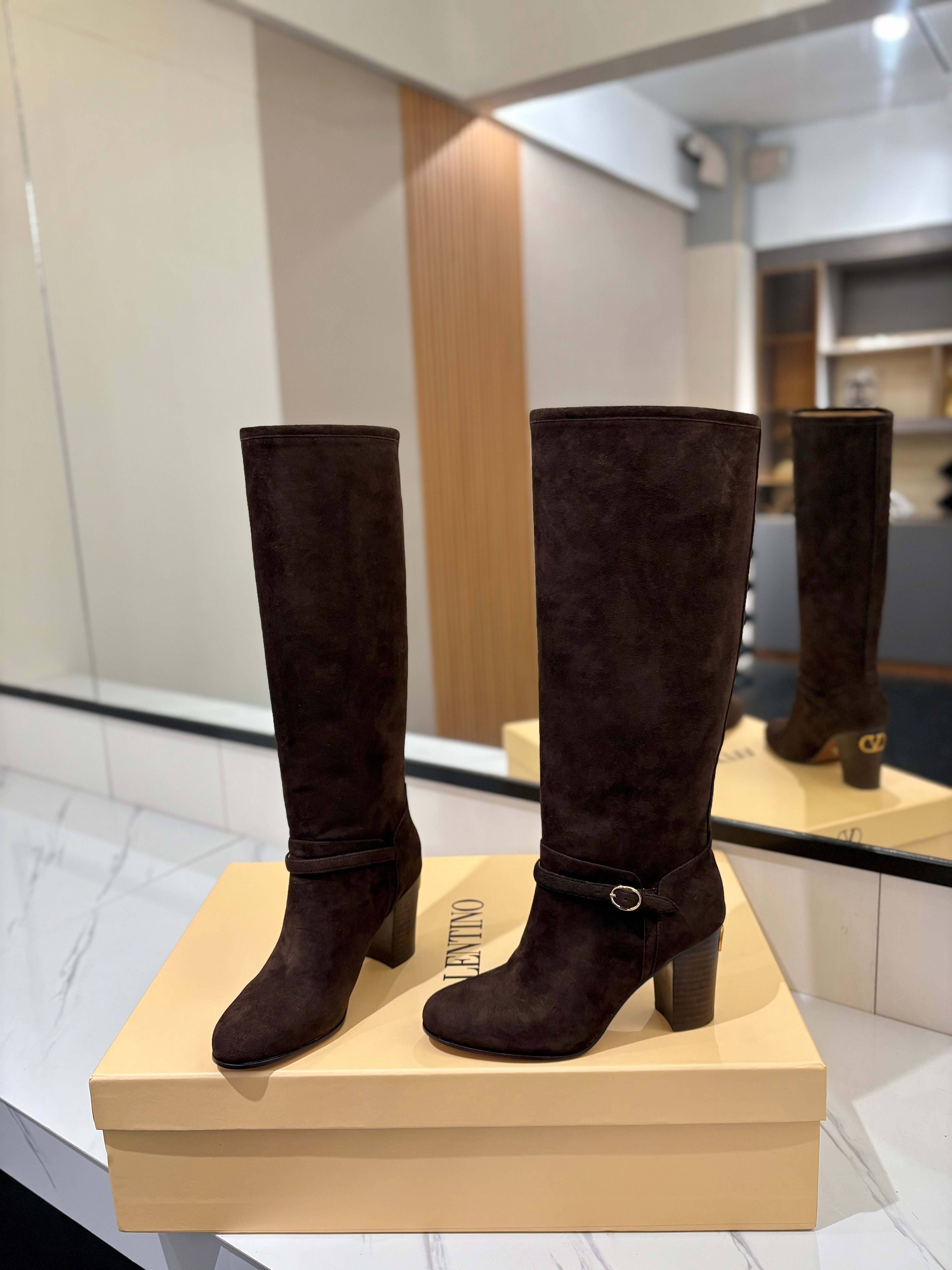 Valentino 2025 Pattie High Boot Dark Brown Suede 560739