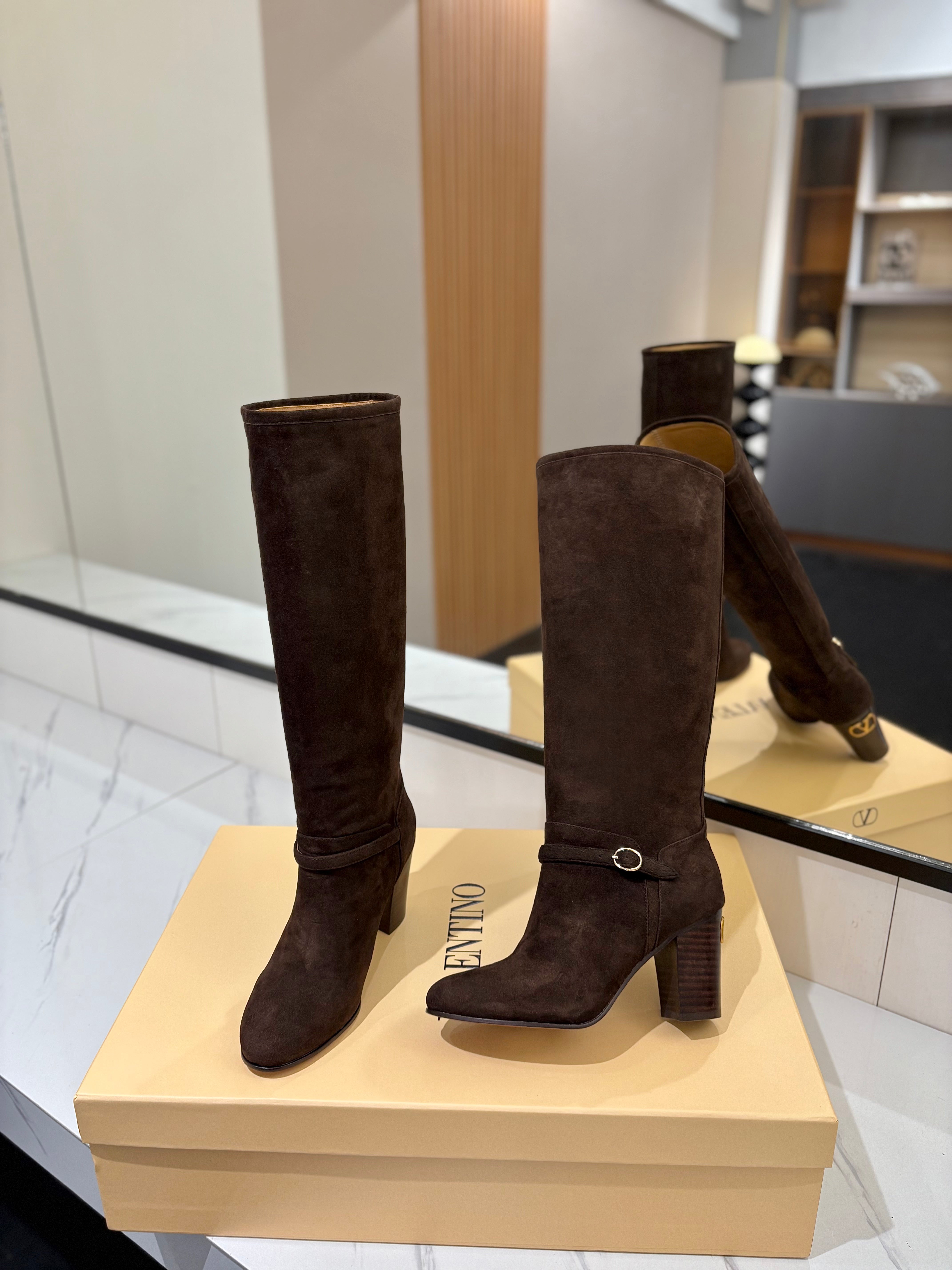 Valentino 2025 Pattie High Boot Dark Brown Suede 560739