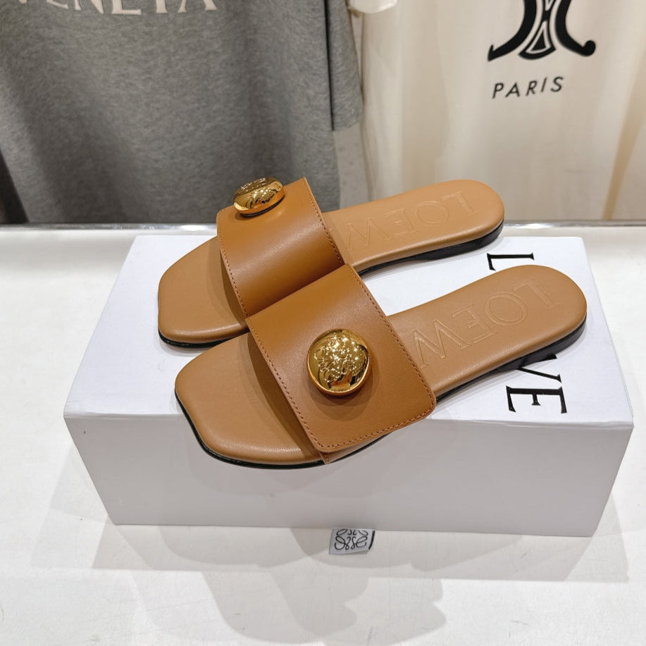 Loewe 25 Pebble Slide Brown Calfskin