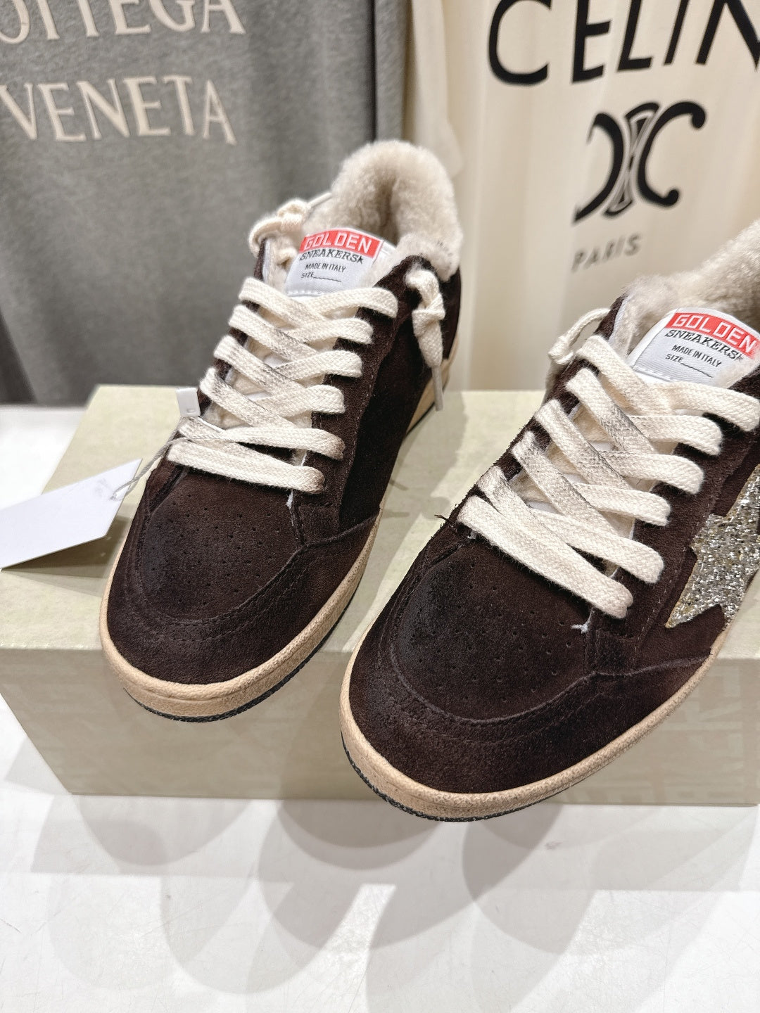Golden Goose 2025 Shearling Sneaker Brown Silver Suede Wool 491659