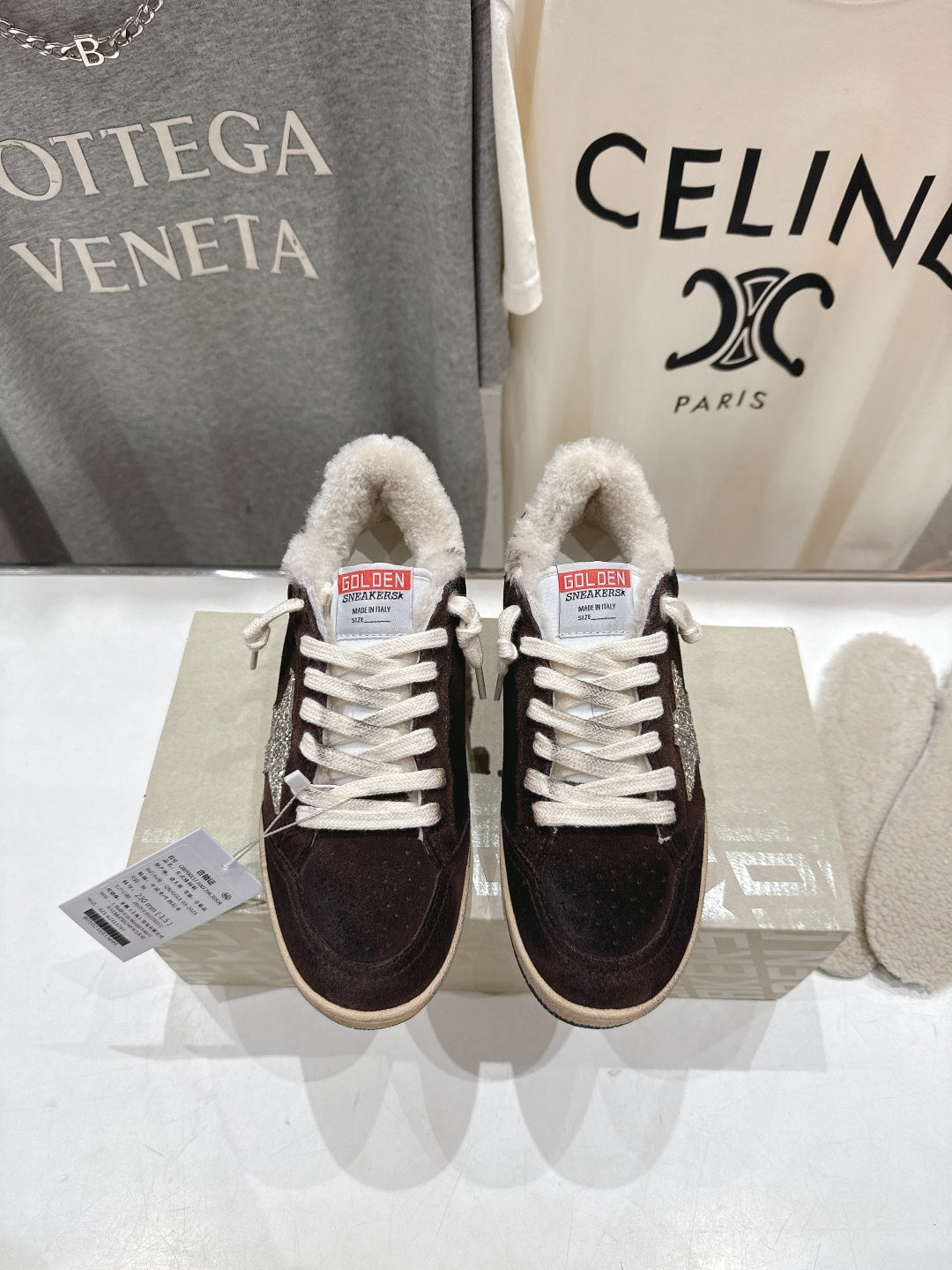 Golden Goose 2025 Shearling Sneaker Brown Silver Suede Wool 491659