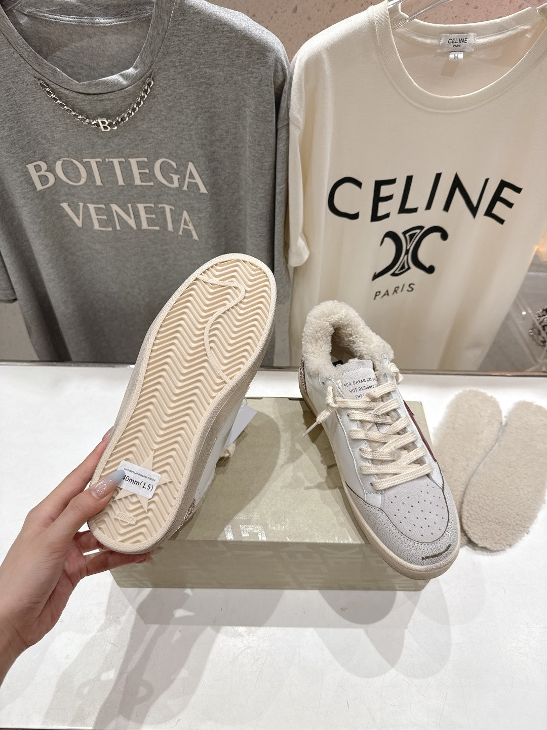 Golden Goose 2025 Wool-Lined Dirty Sneaker Ivory mix Red Cowhide 491638