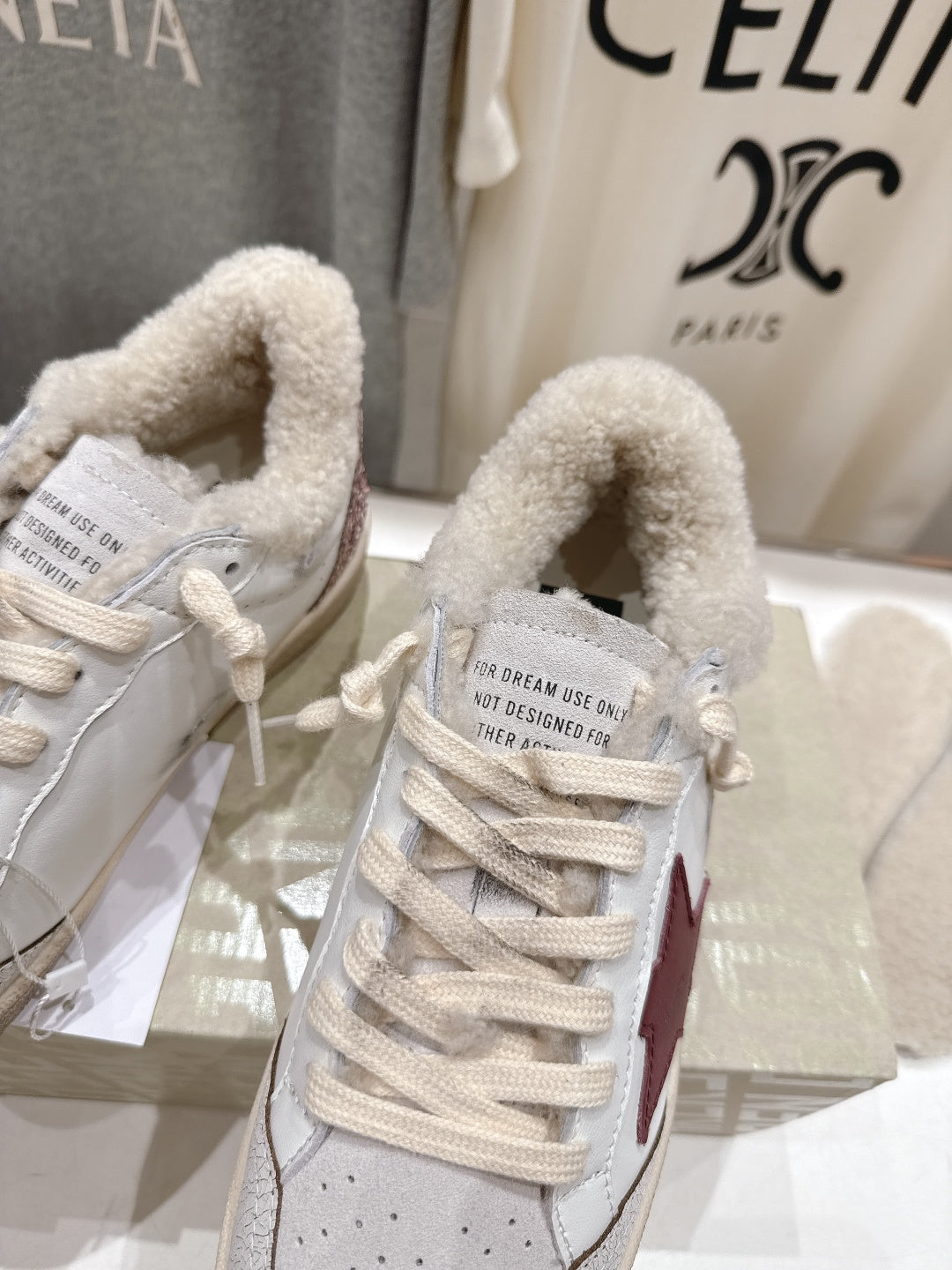 Golden Goose 2025 Wool-Lined Dirty Sneaker Ivory mix Red Cowhide 491638